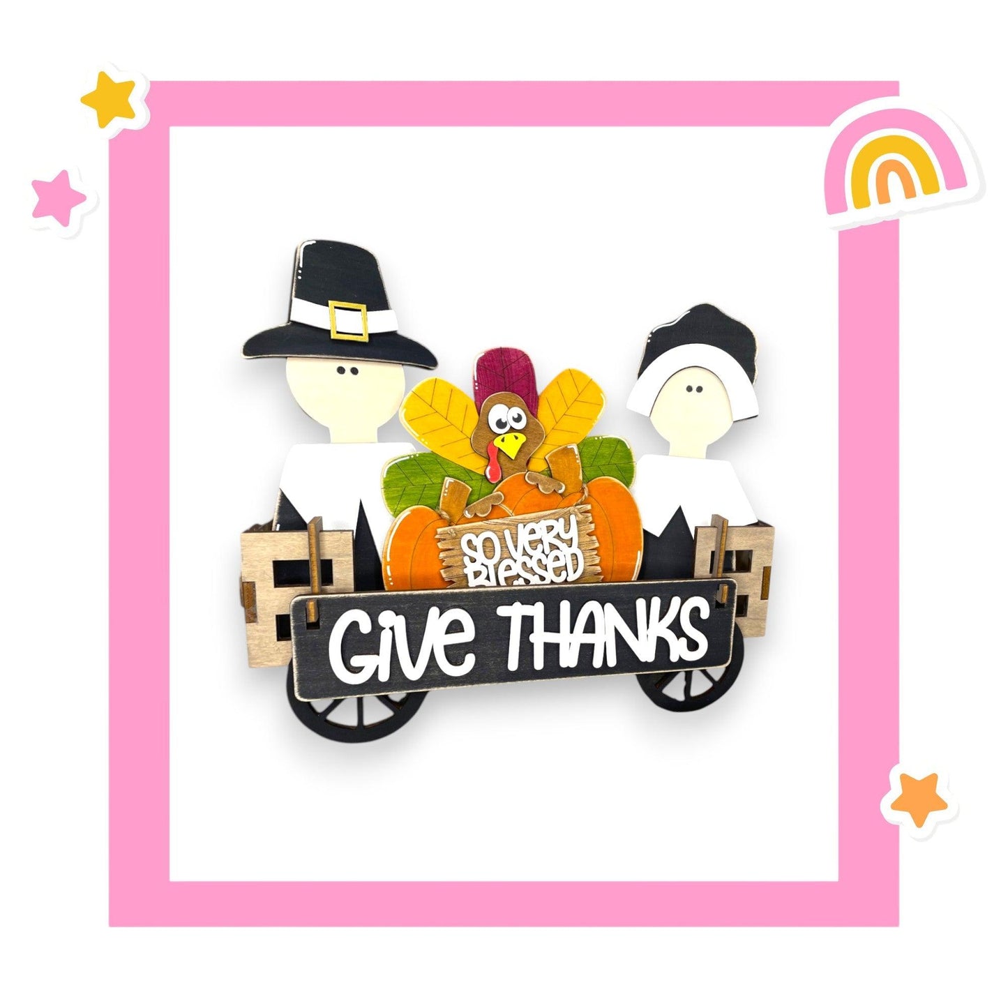 a picture of a thanksgiving card with a turkey in a wagon