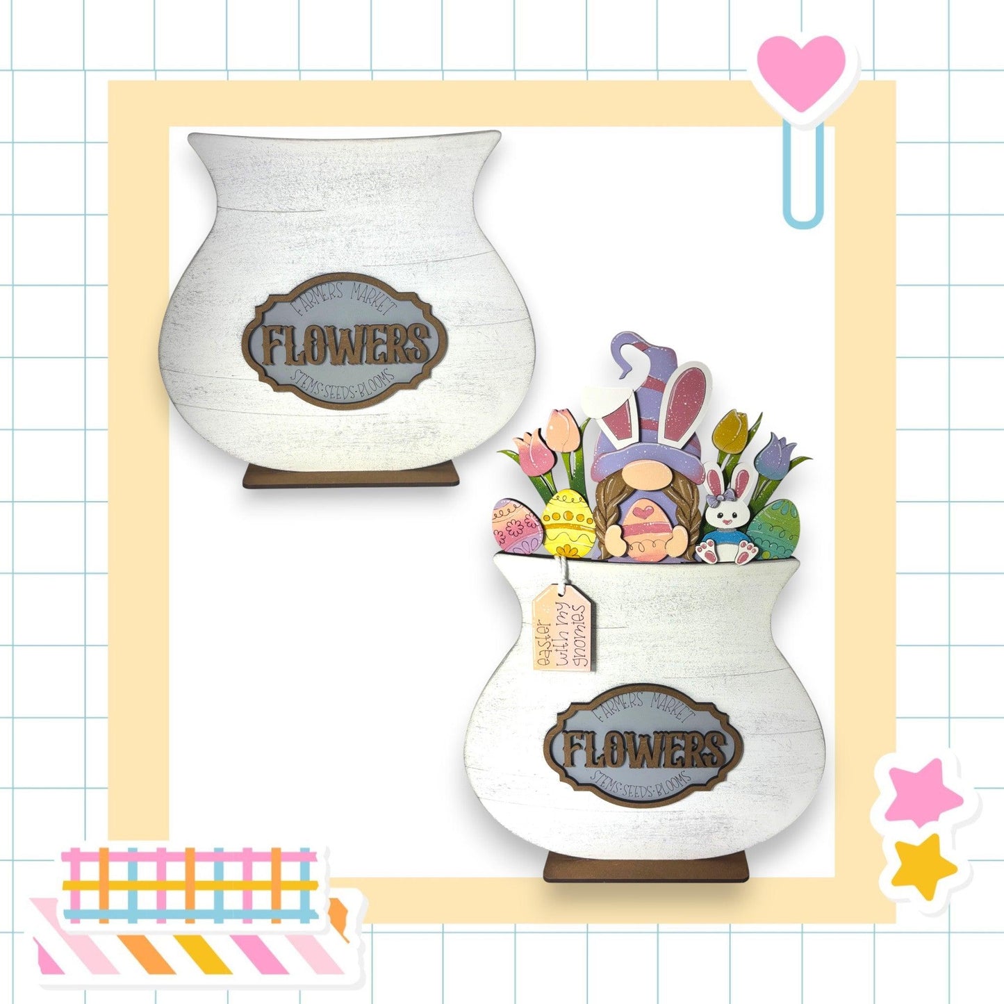 two white vases filled with flowers on top of a table
