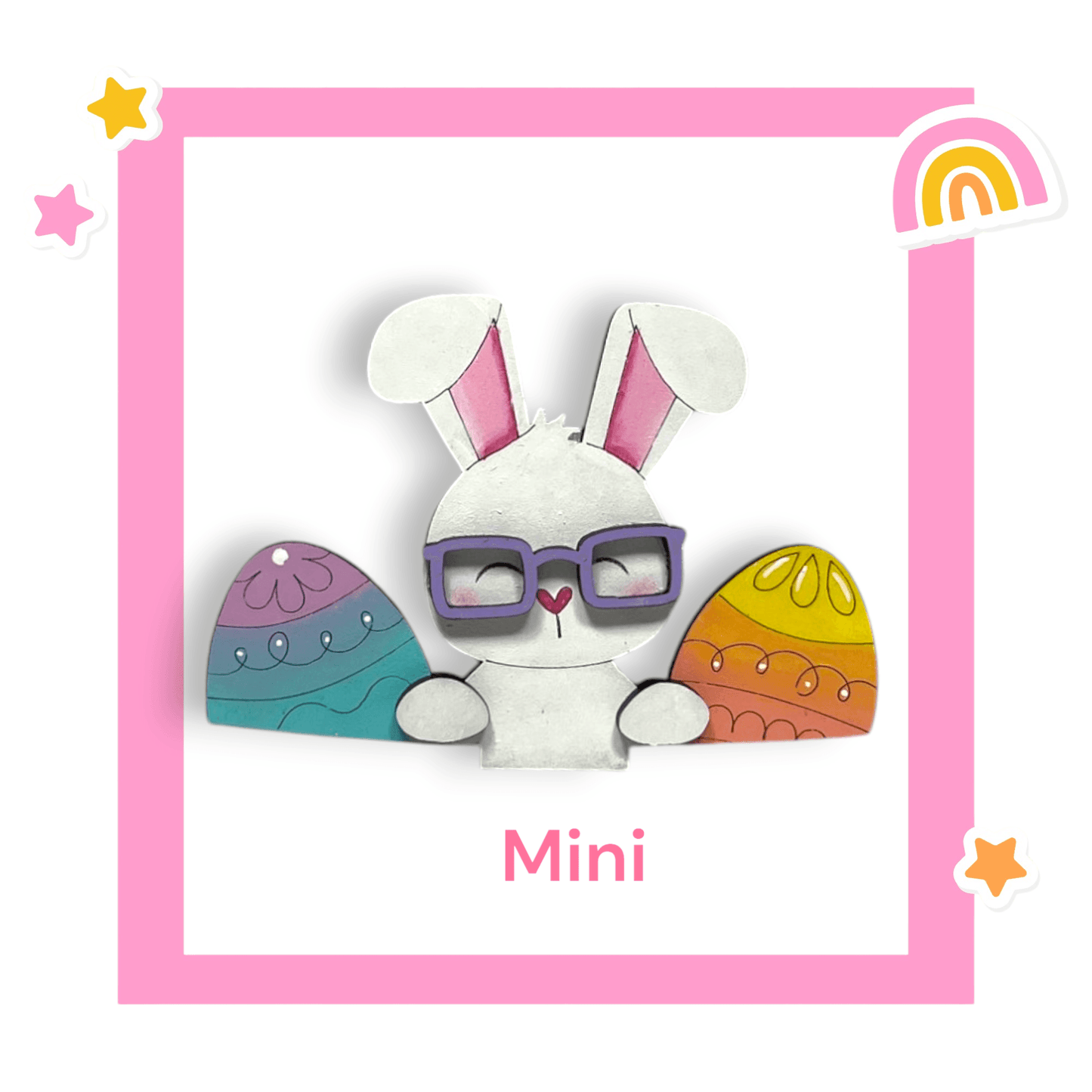 a picture of a bunny with sunglasses and some eggs