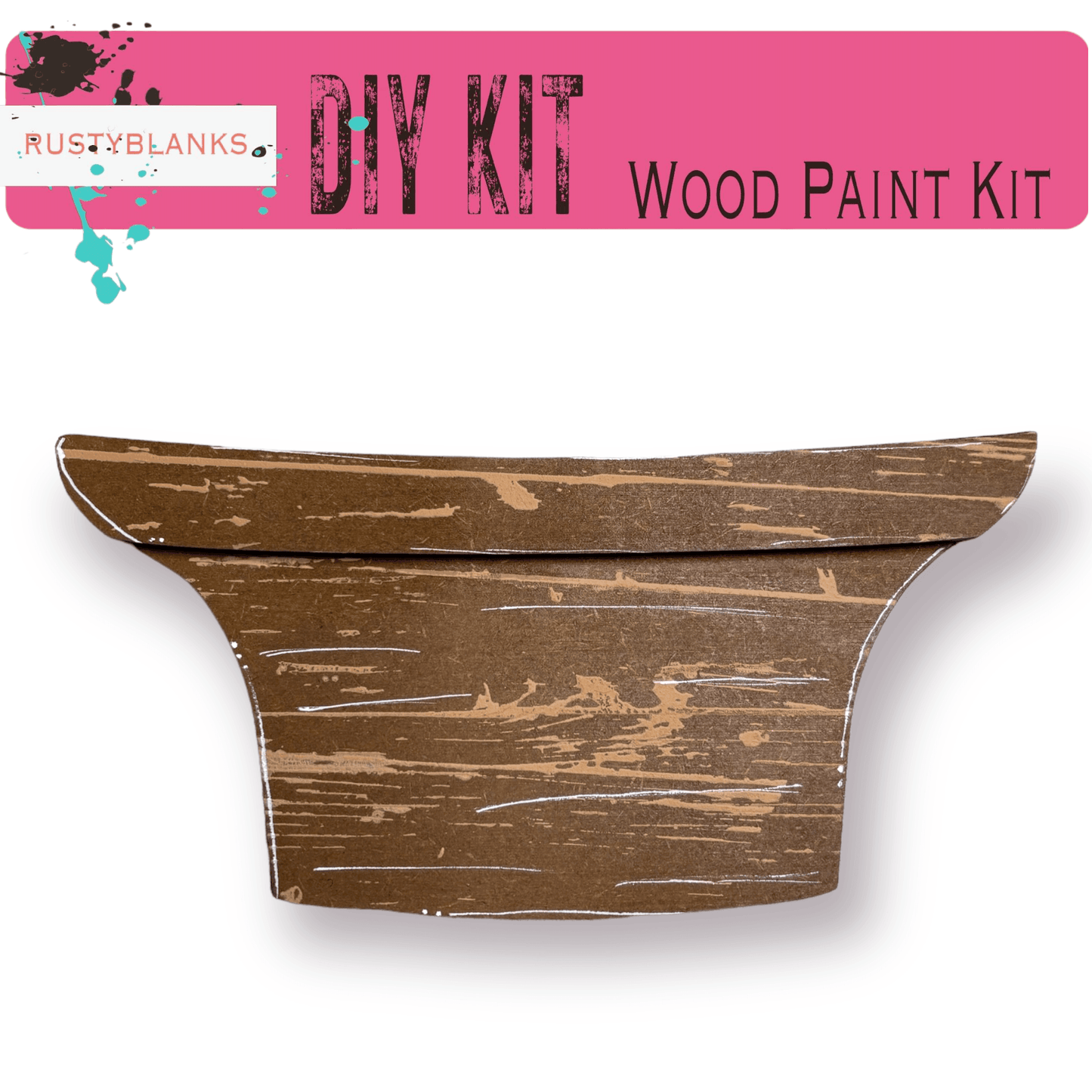 a wooden paint kit with a pink background