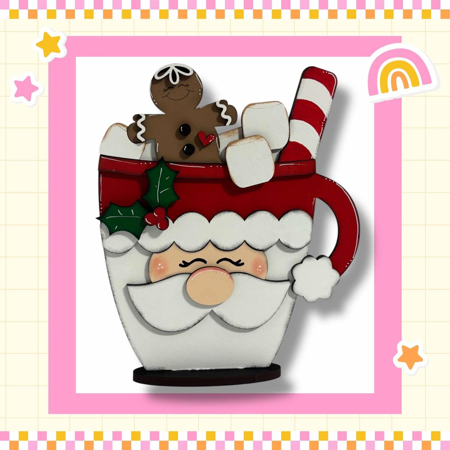 a picture of a santa clause in a cup