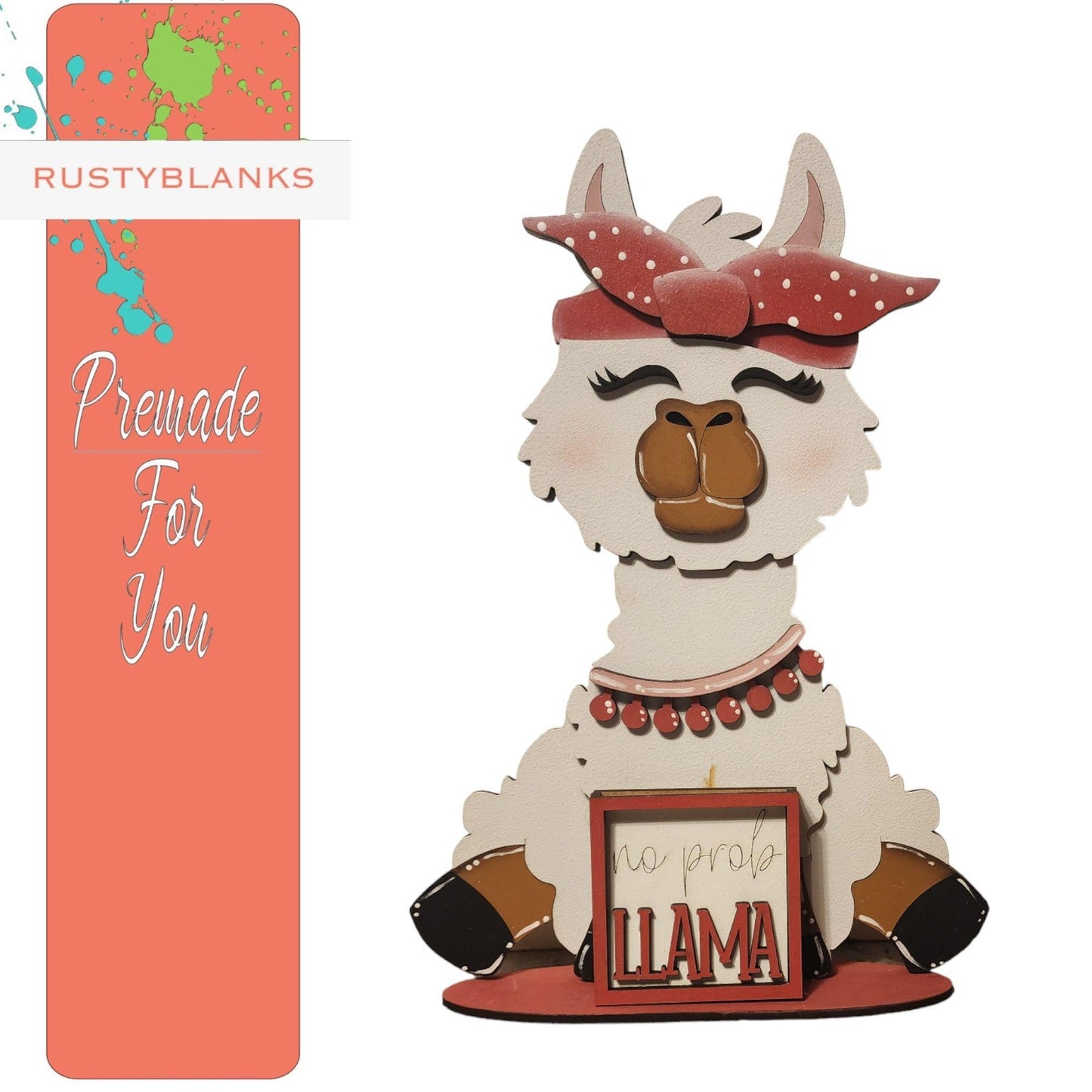 a card with a llama holding a sign