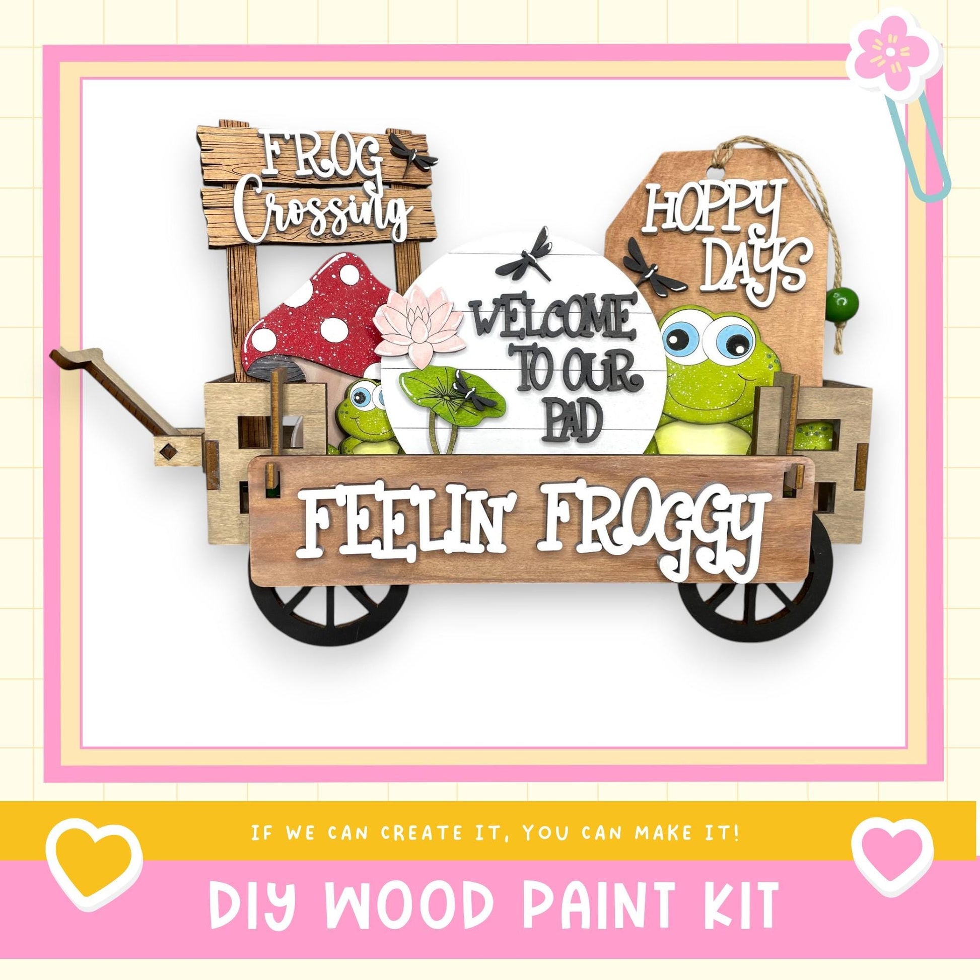 a picture of a wooden cart with a frog on it