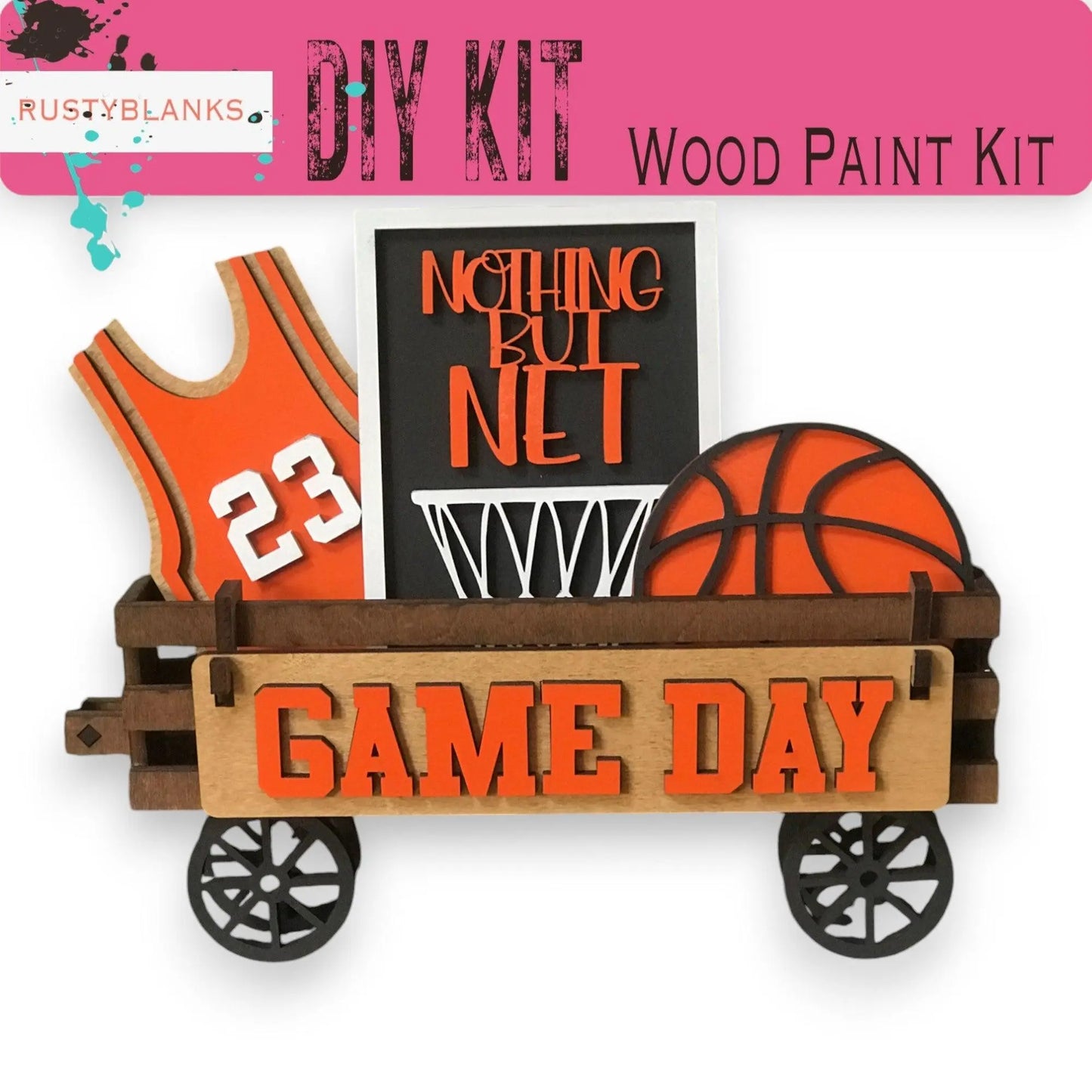a wooden sign that says diy kit with a basketball and basketball jersey on it
