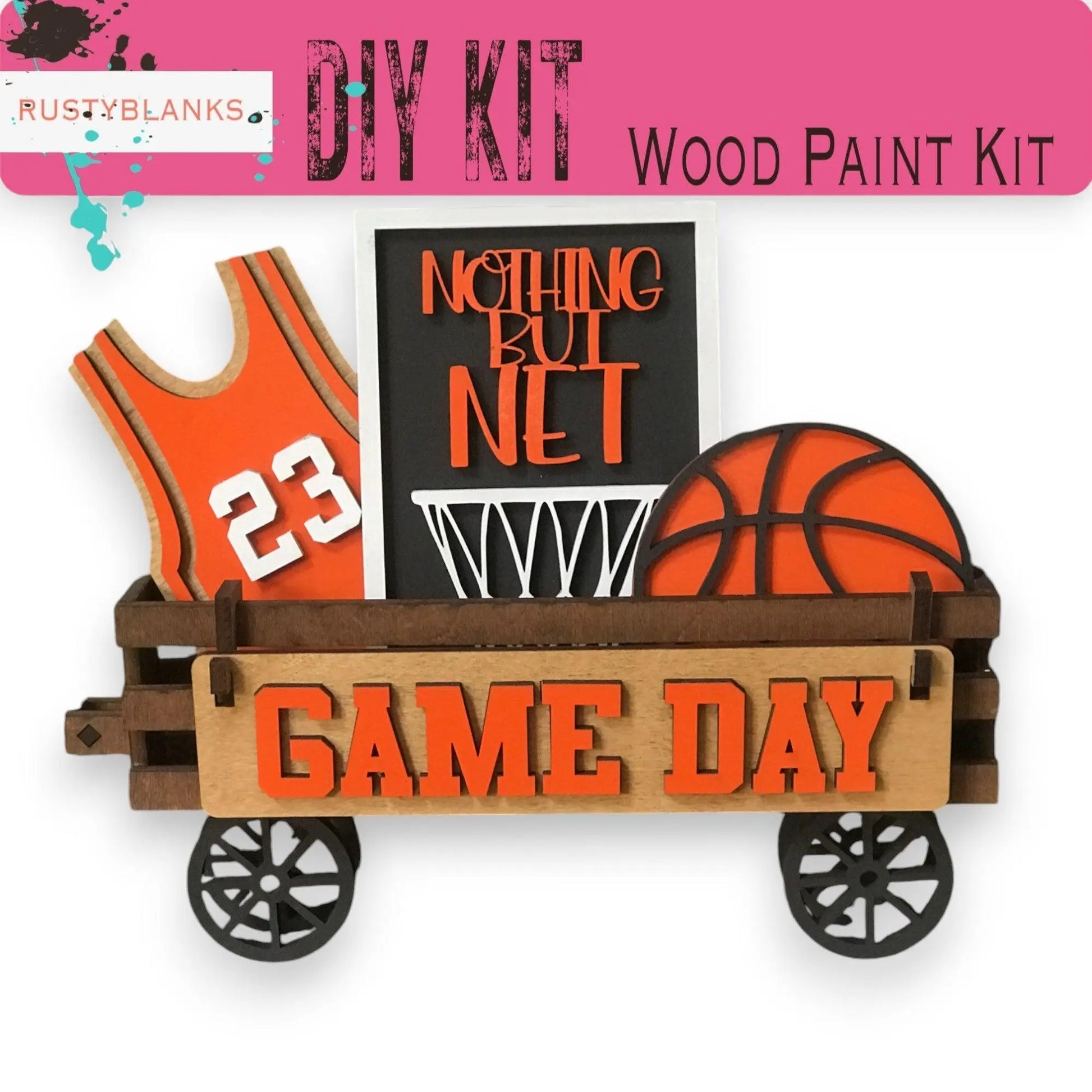 a wooden sign that says diy kit with a basketball and basketball jersey on it