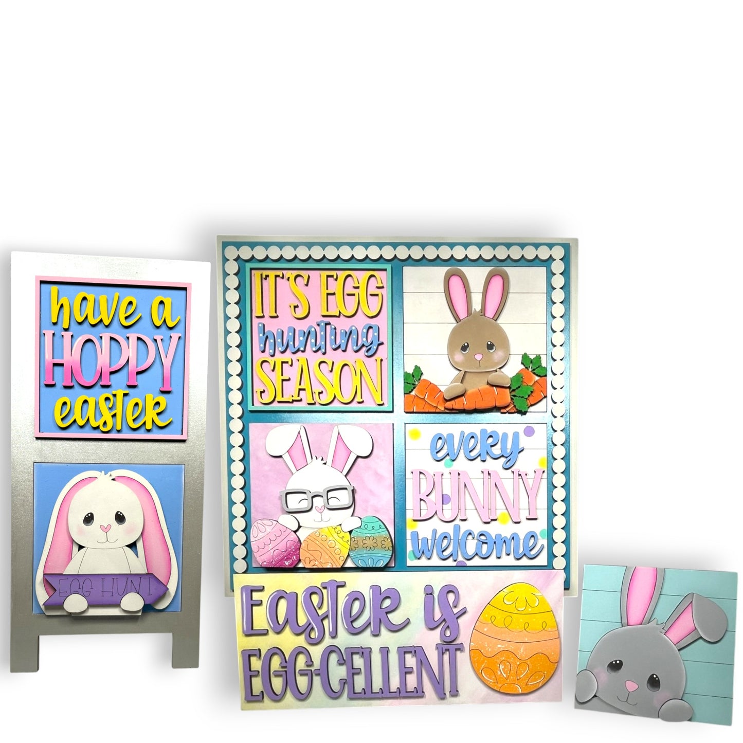a picture of a happy easter card and a picture of a bunny