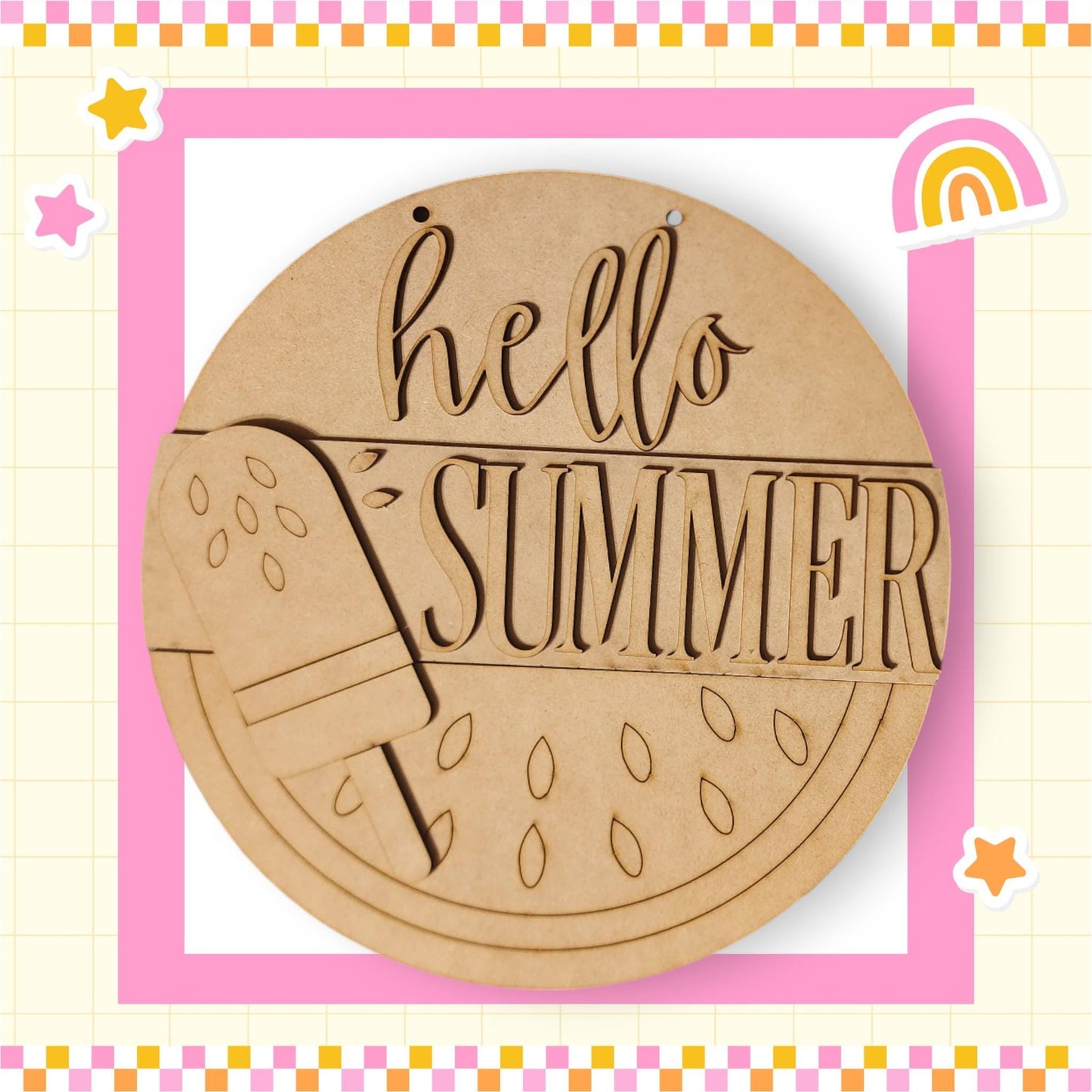 a wooden plaque that says hello summer