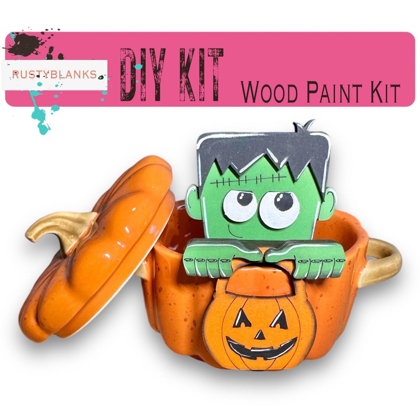 a halloween decoration with a green monster in a pumpkin pot