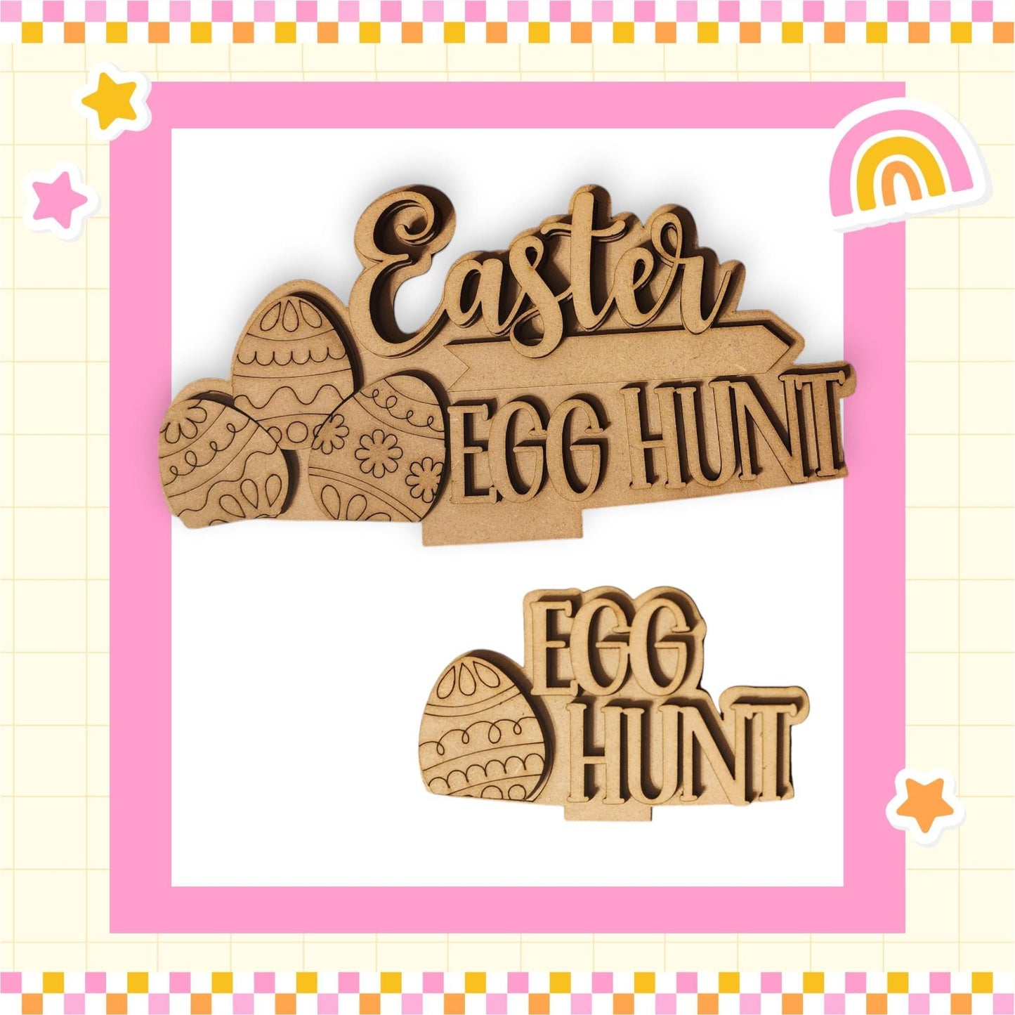 a wooden sign that says easter egg hunt