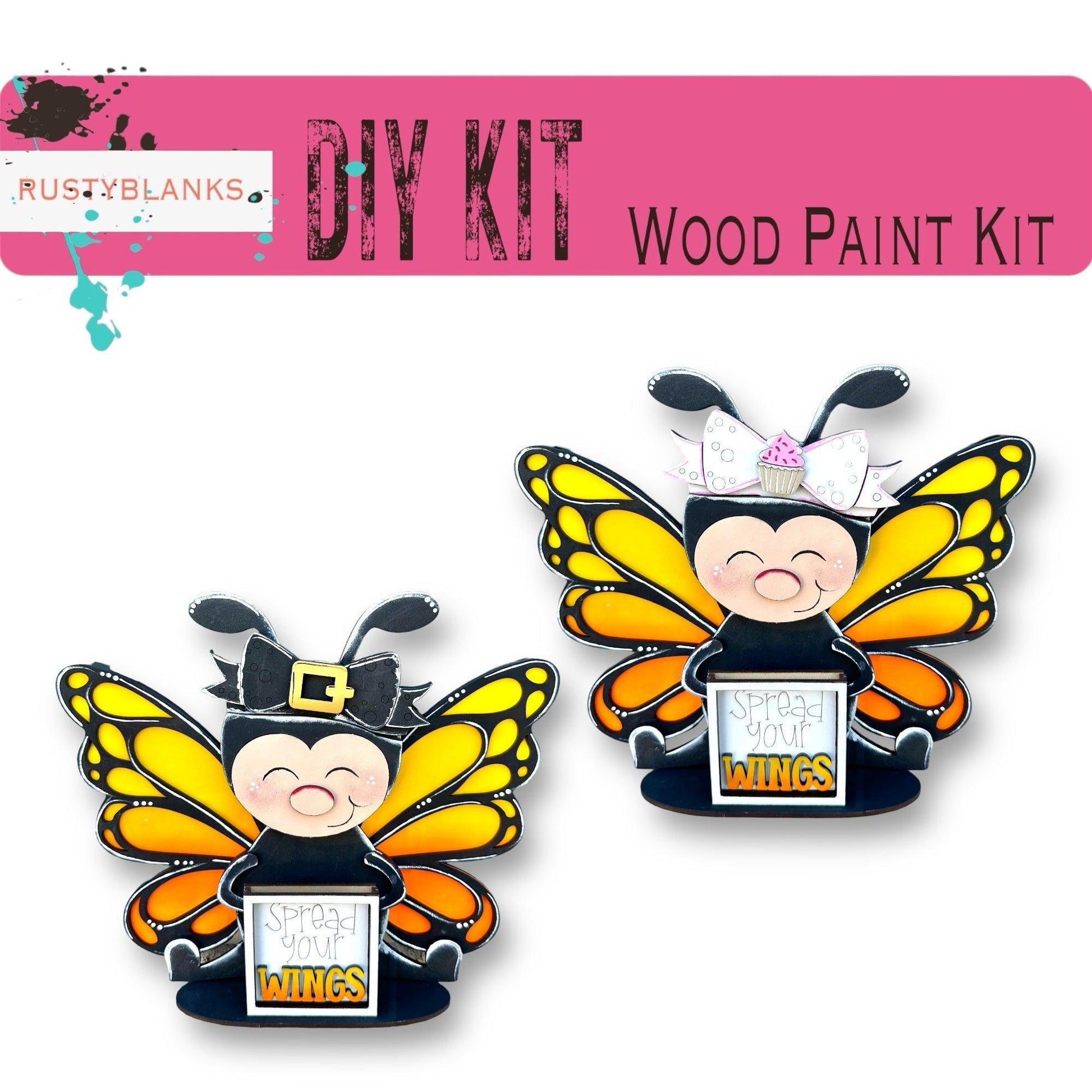 a pair of yellow and black butterfly pin badges