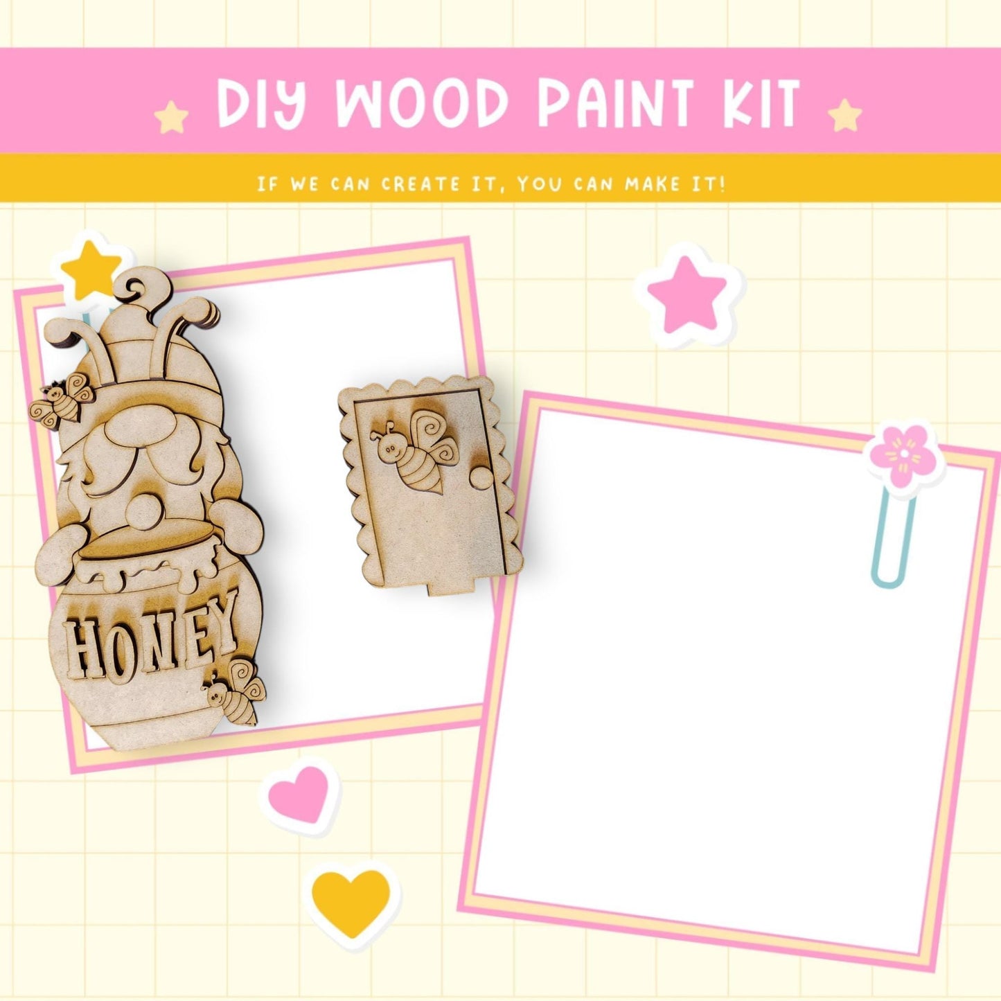 a wooden craft kit with a picture of a baby in a crib