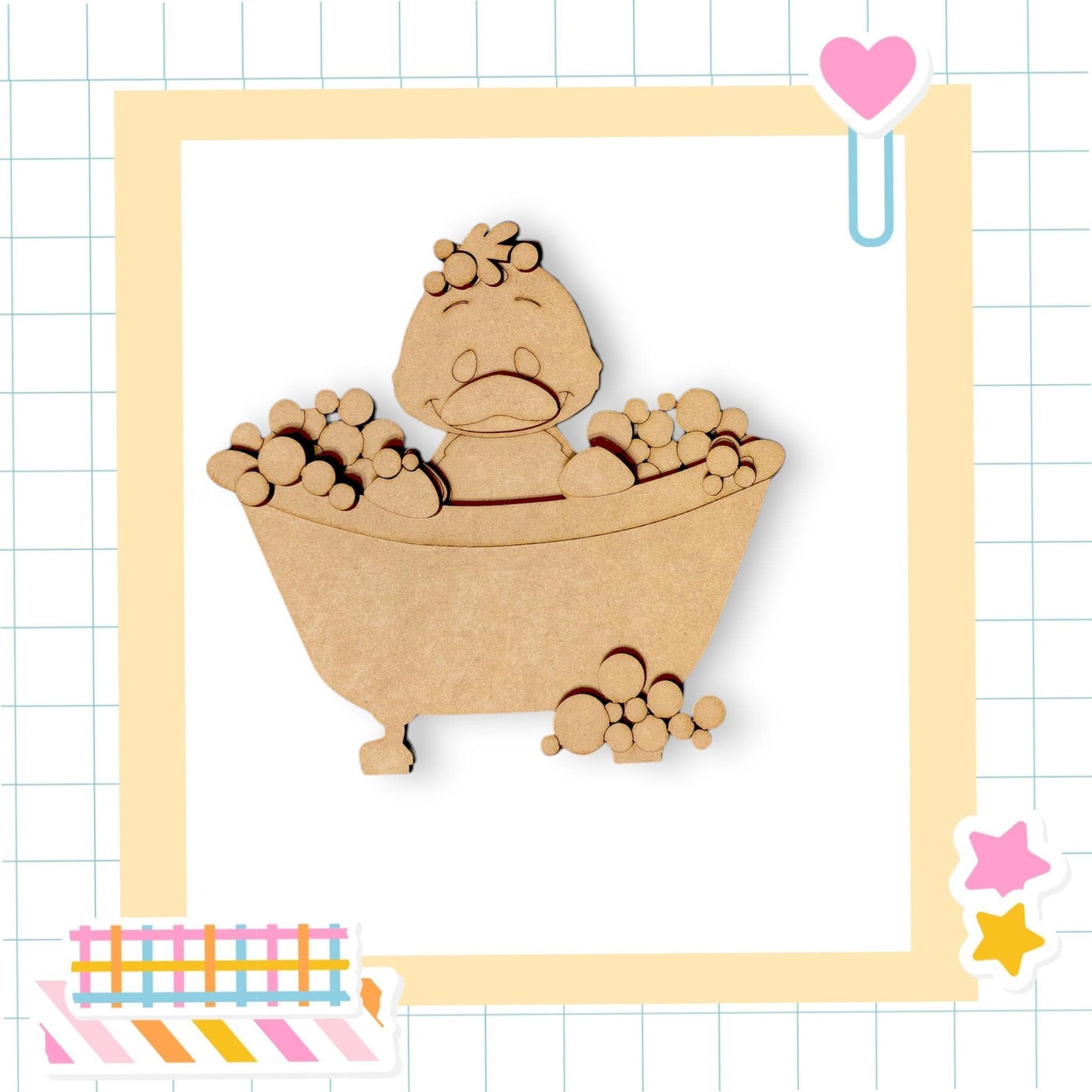 a wooden cutout of a baby in a bathtub