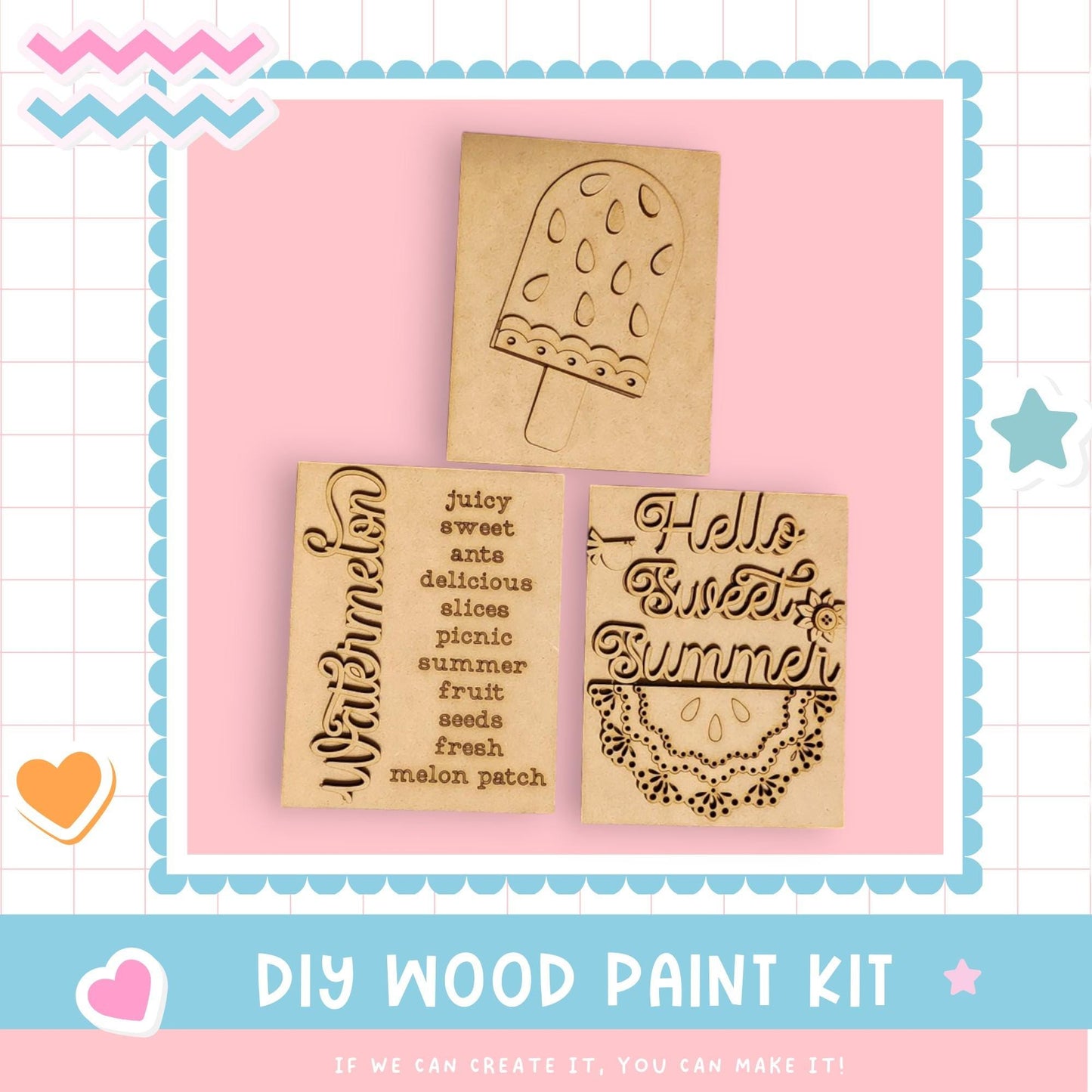 a wooden craft kit with a picture of an ice cream cone