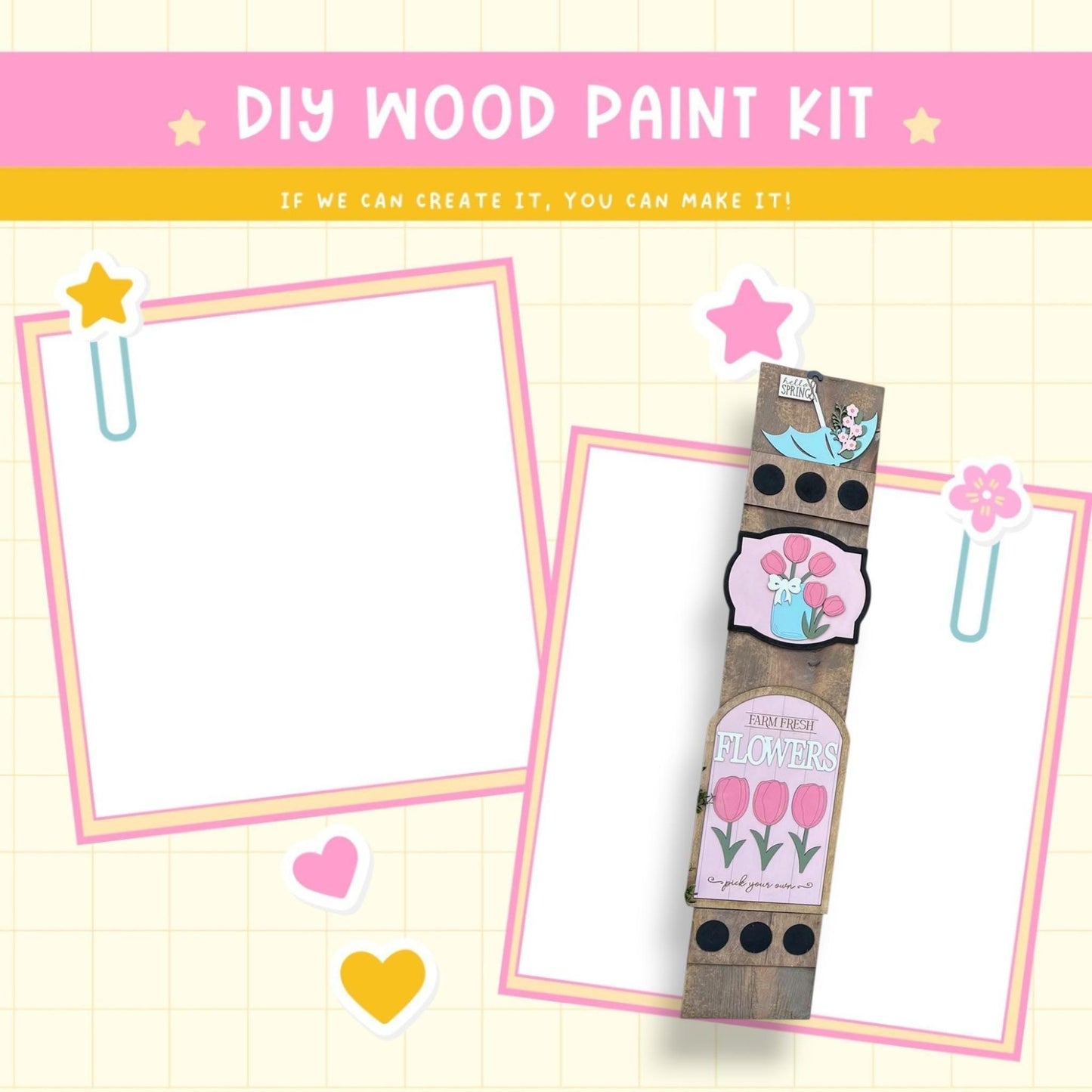 a craft kit with a picture frame and paper