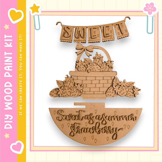 a wooden basket filled with strawberries, with the word "Sweet" written above it.
