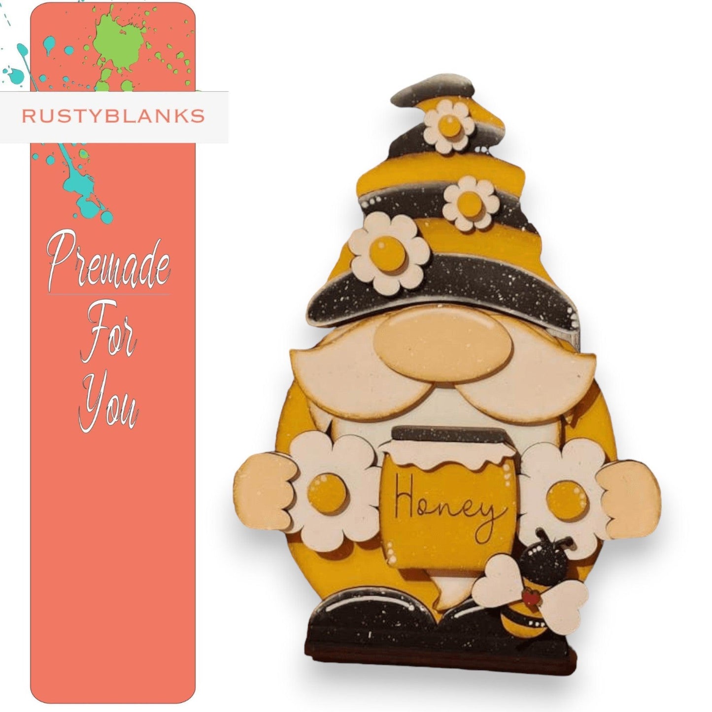 Premade Bee Gnome Shelf Sitter, Standing Bumble Bee Gnome RusticFarmhouseDecor