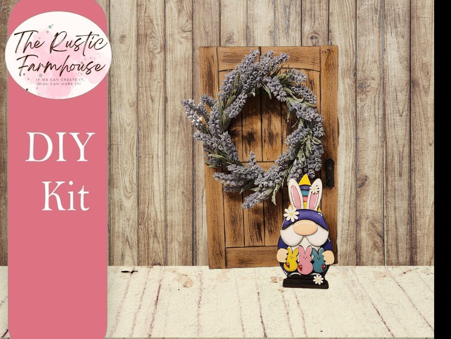 Bunny Peeps Gnome Shelf Sitter, DIY Easter Bunny Gnome kit, Tiered Tray Decor RusticFarmhouseDecor