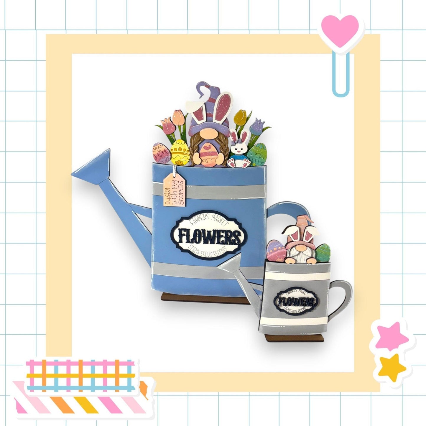 a blue watering can filled with lots of candy