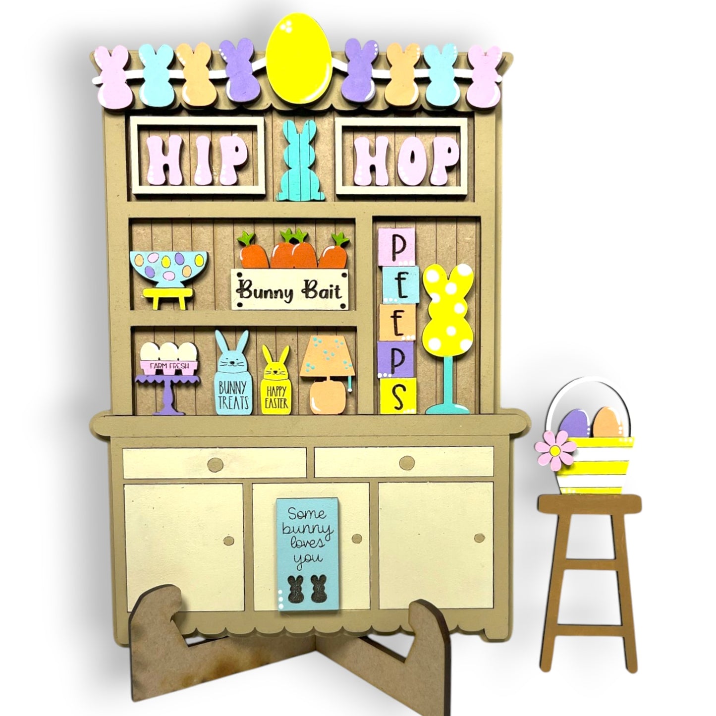 a paper model of a shelf with a sign on it