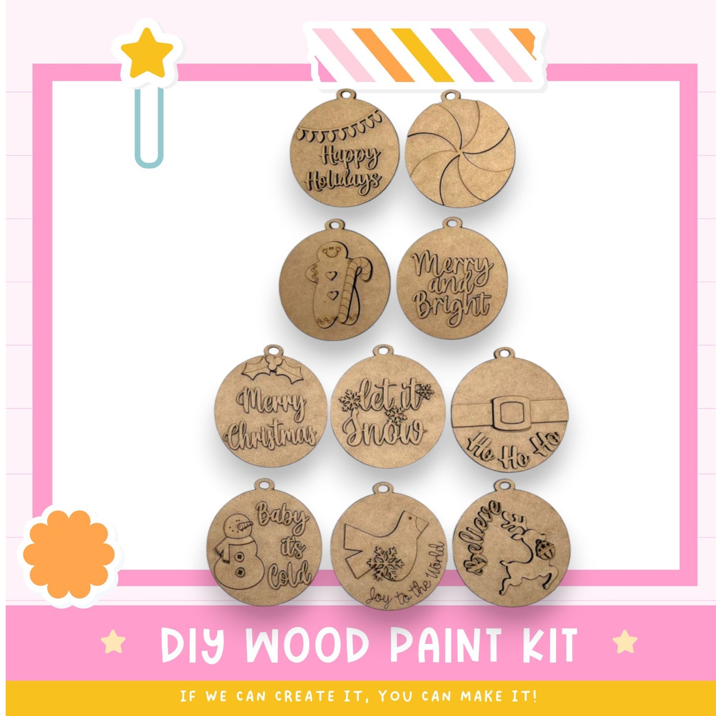 a wooden christmas tree ornament with a happy holiday message