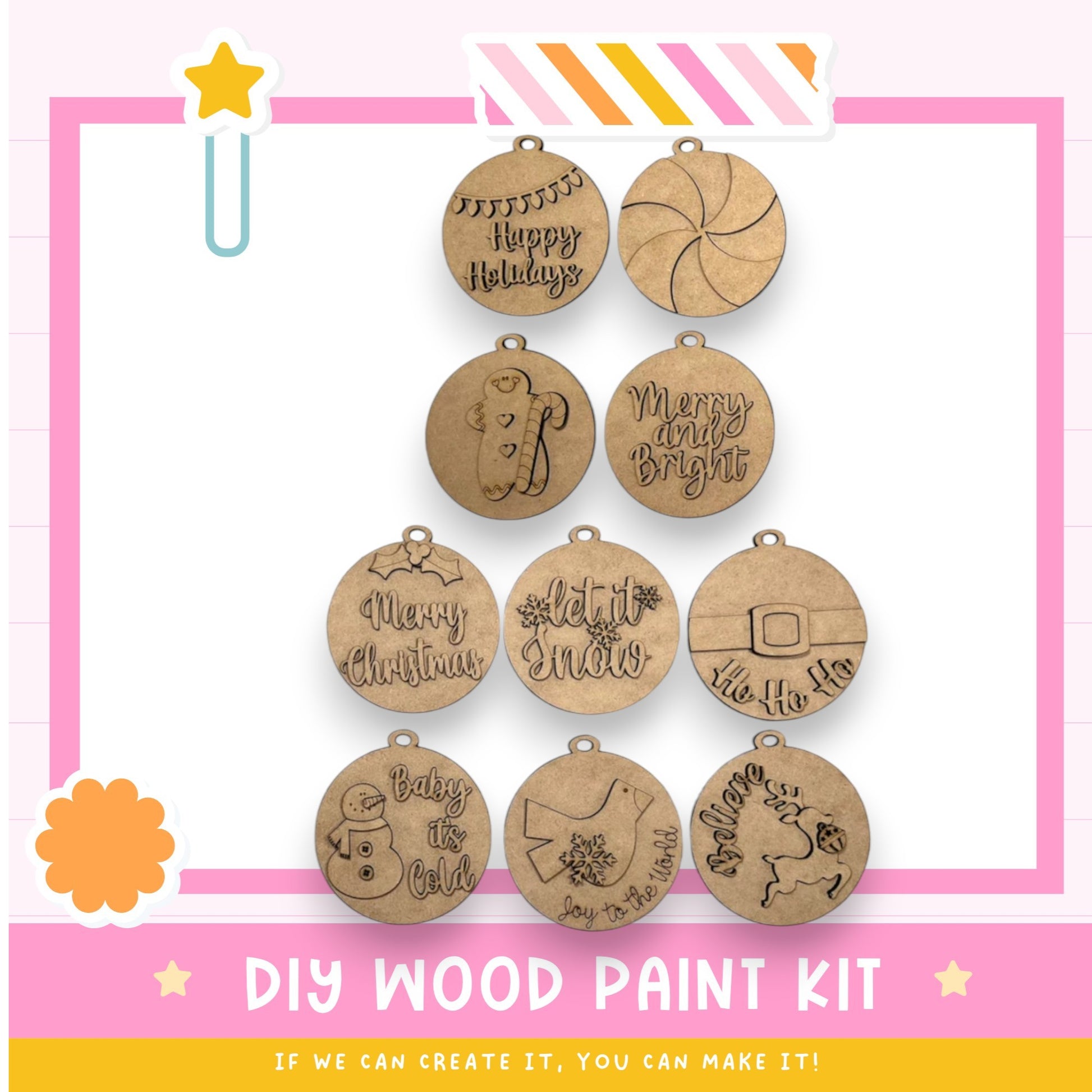 a wooden christmas tree ornament with a happy holiday message