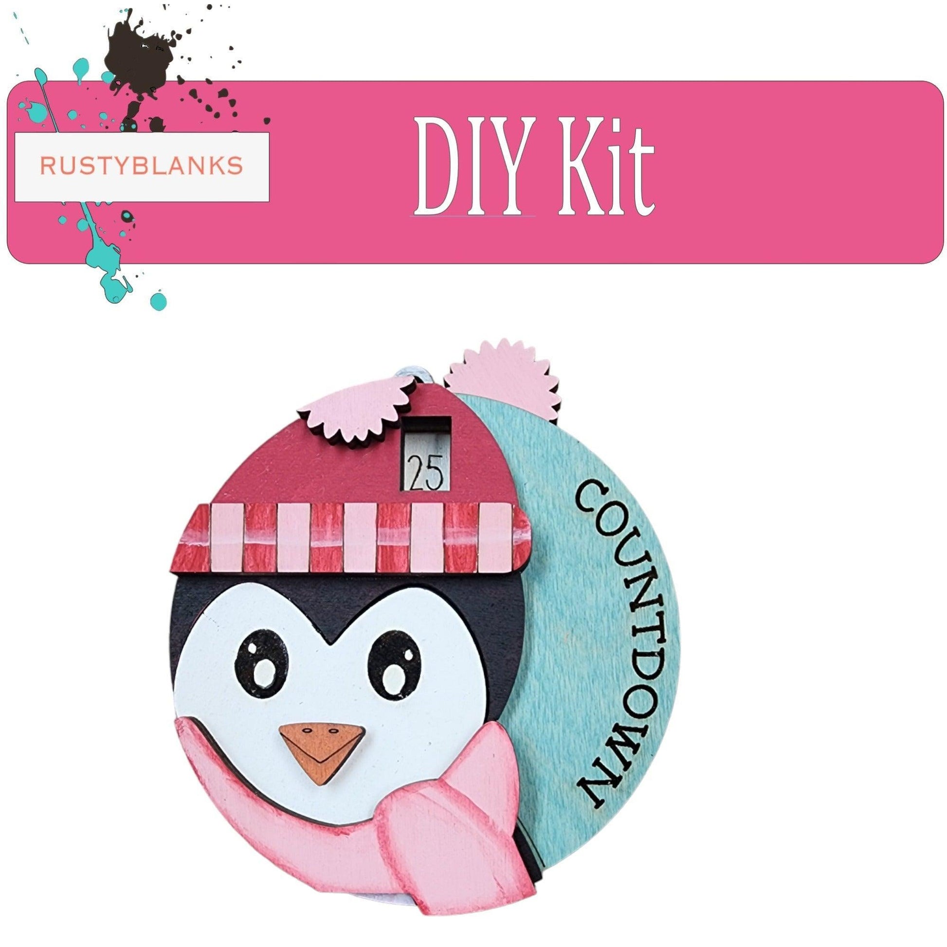 3d Penguin Countdown Christmas Ornament , Pom Pom Lever Sliding Turning , Holiday Decoration - RusticFarmhouseDecor