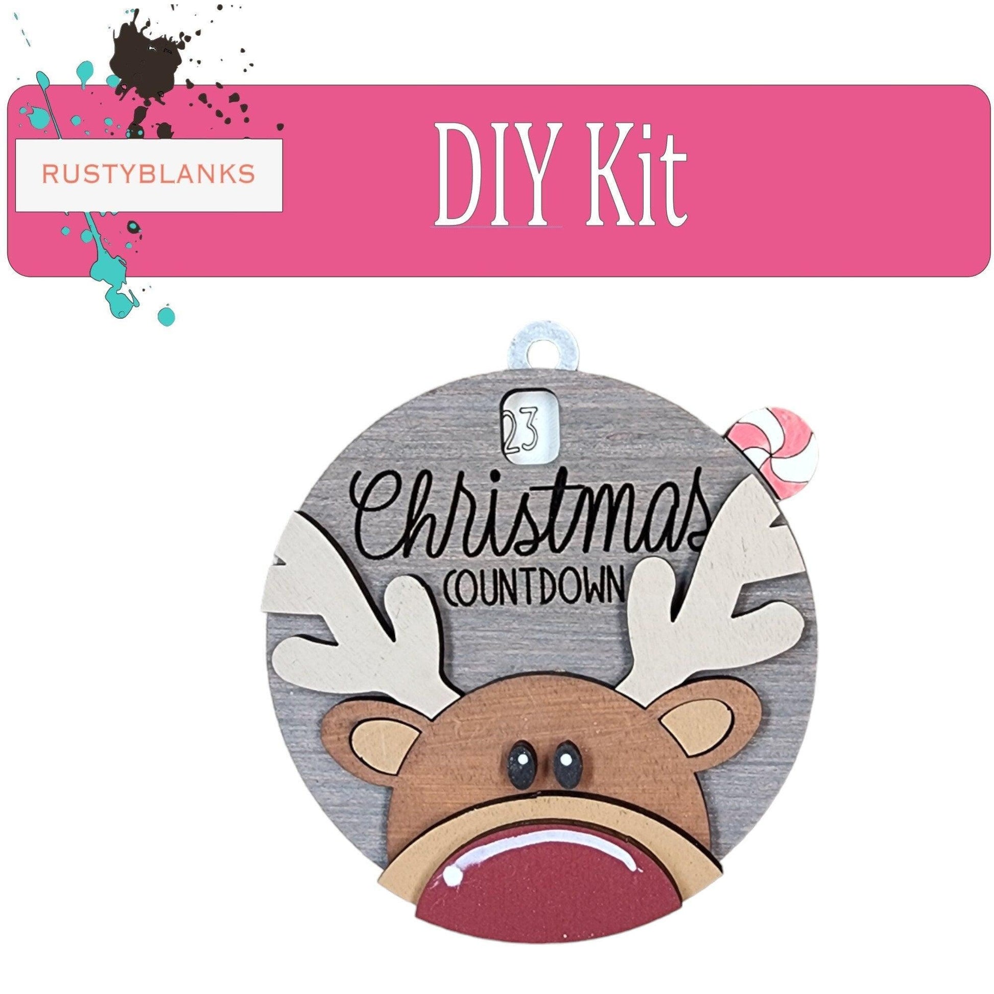 3d Reindeer Christmas Countdown Ornament , :Peppermint Lever Sliding Turner, Holiday Decoration Ornament - RusticFarmhouseDecor