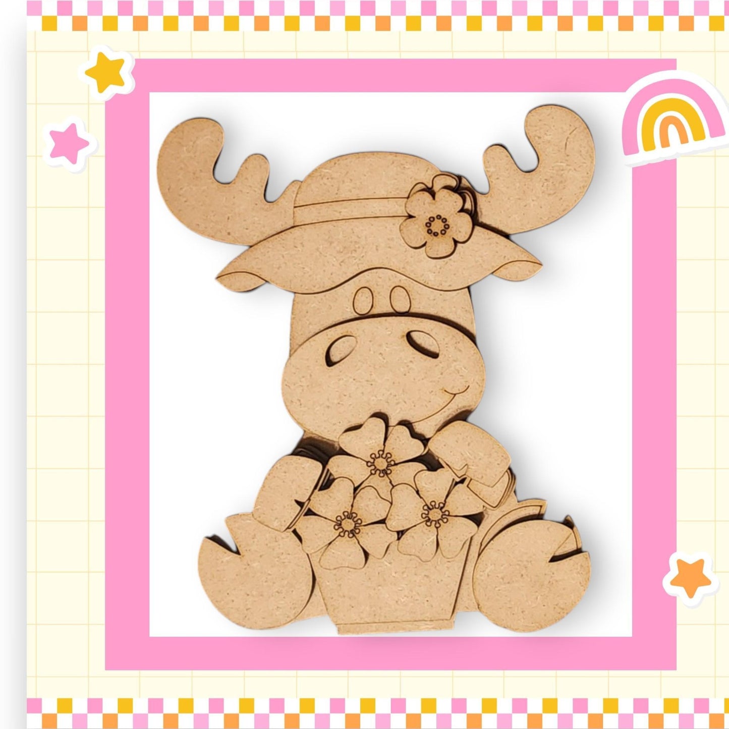 DIY Spring Moose Shelf Sitter β Paint Your Own Kit β Unfinished Wood β Rustic Farmhouse Decor - RusticFarmhouseDecor