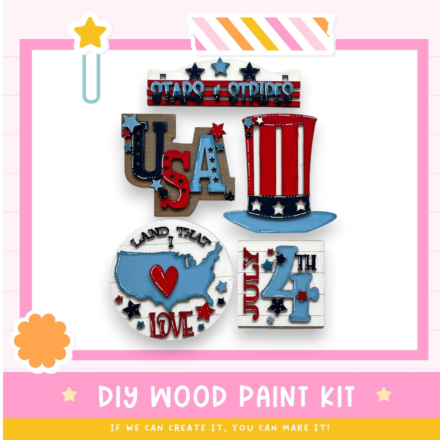 a picture of a usa themed wooden paint kit