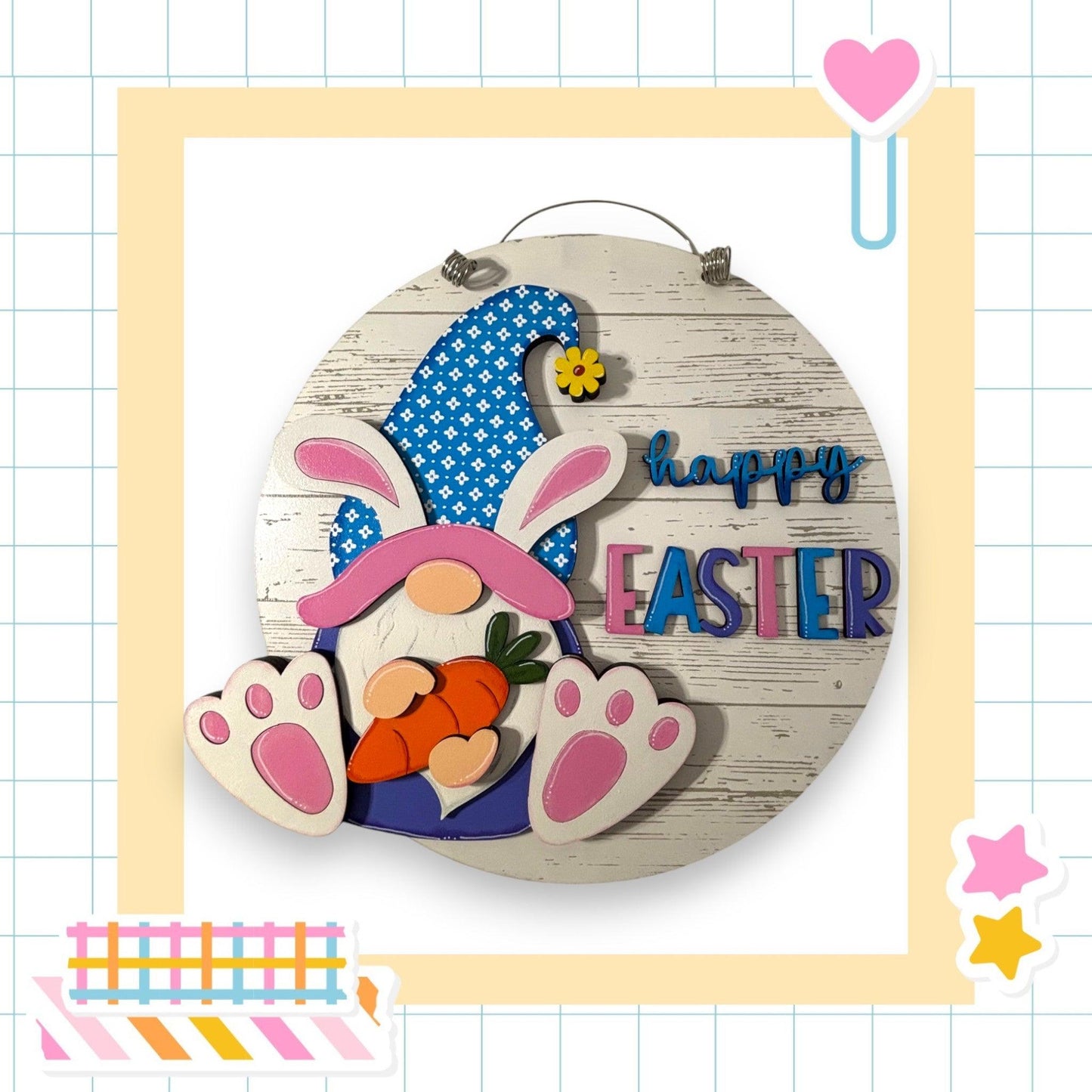 a happy easter sign with a bunny holding a carrot