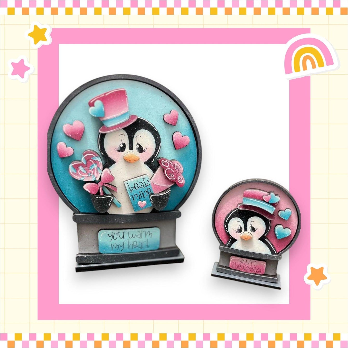 a picture of a penguin with a pink hat