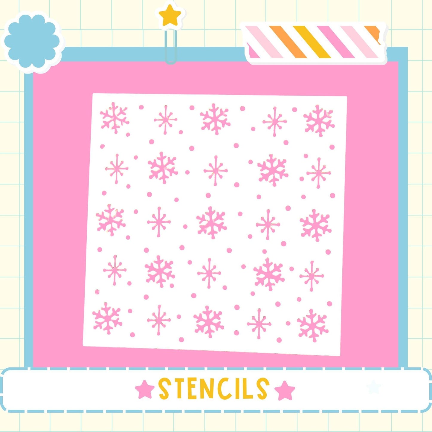 a pink background with a repeating pattern of pink snowflakes.