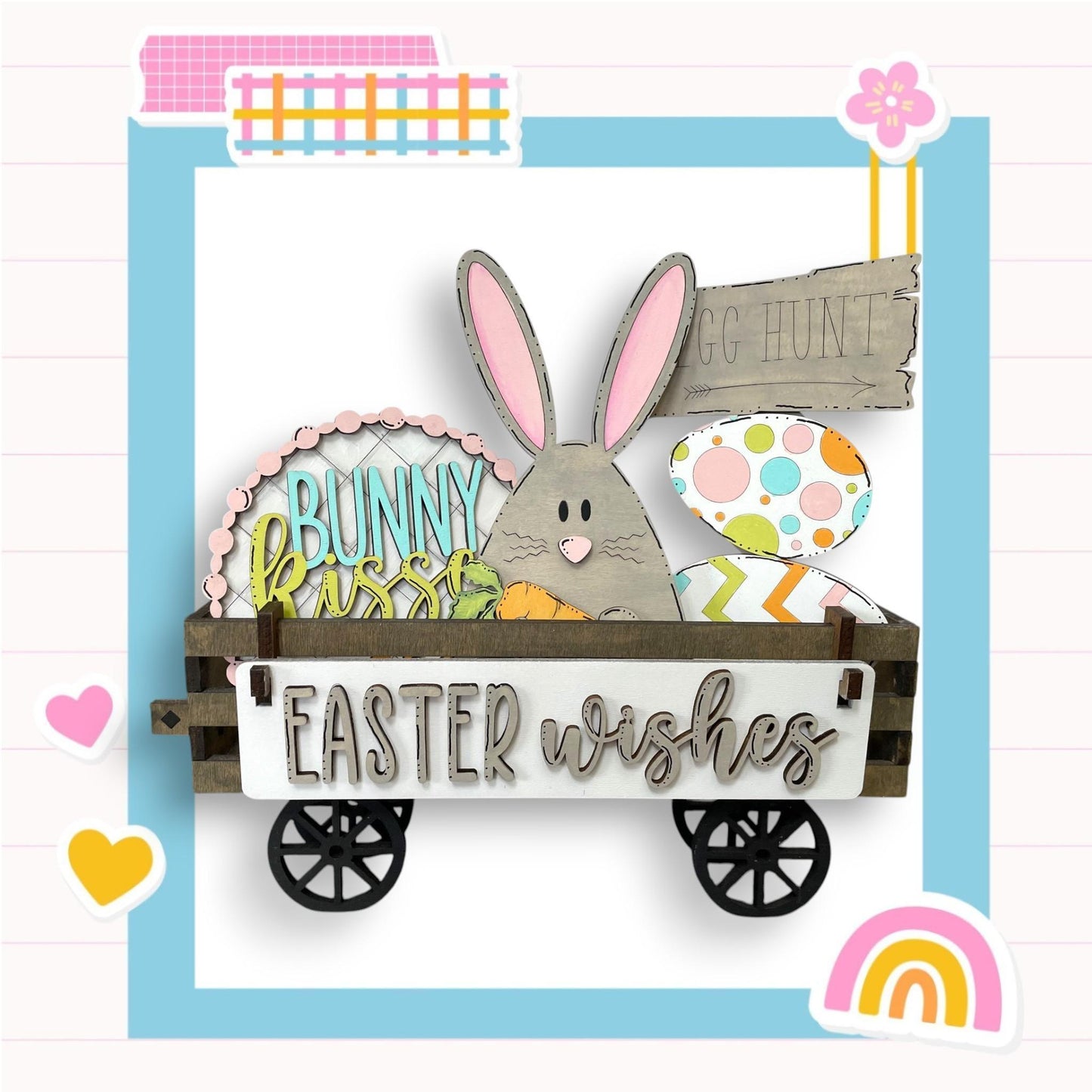 an easter card with a bunny in a wagon