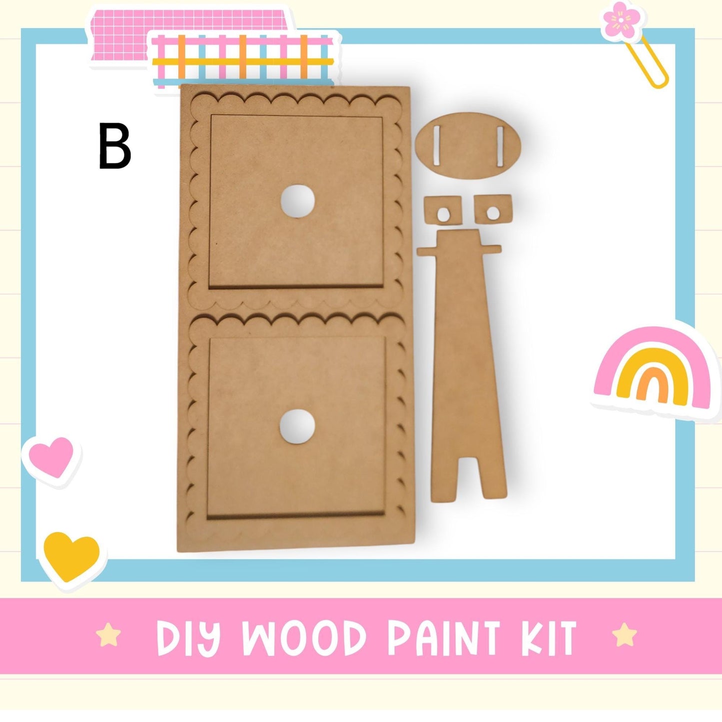 a wooden paint kit with a wooden spoon