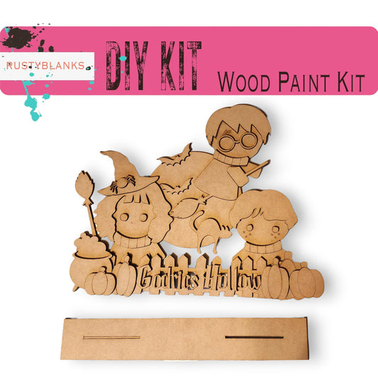 a wooden cutout of a family of cartoon characters