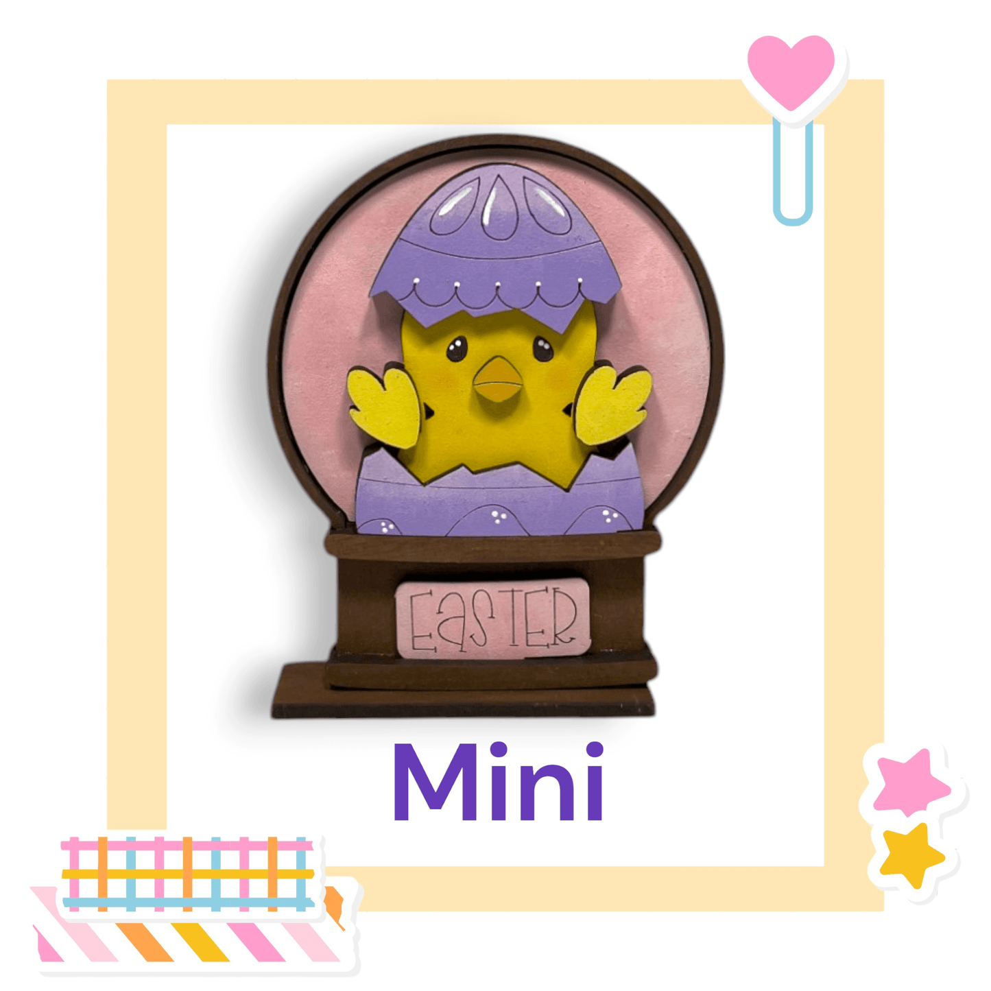 a picture of a small yellow bird in a purple hat
