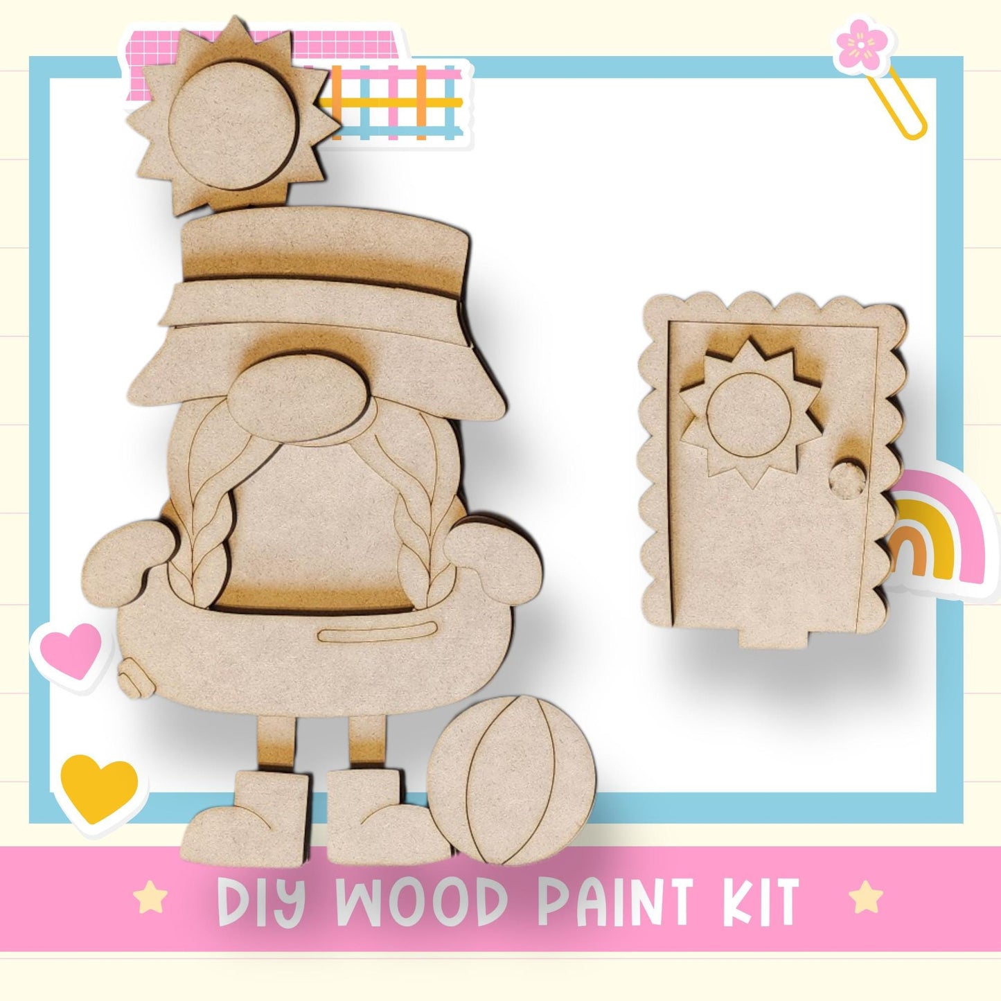 a wooden cutout of a bear with a hat