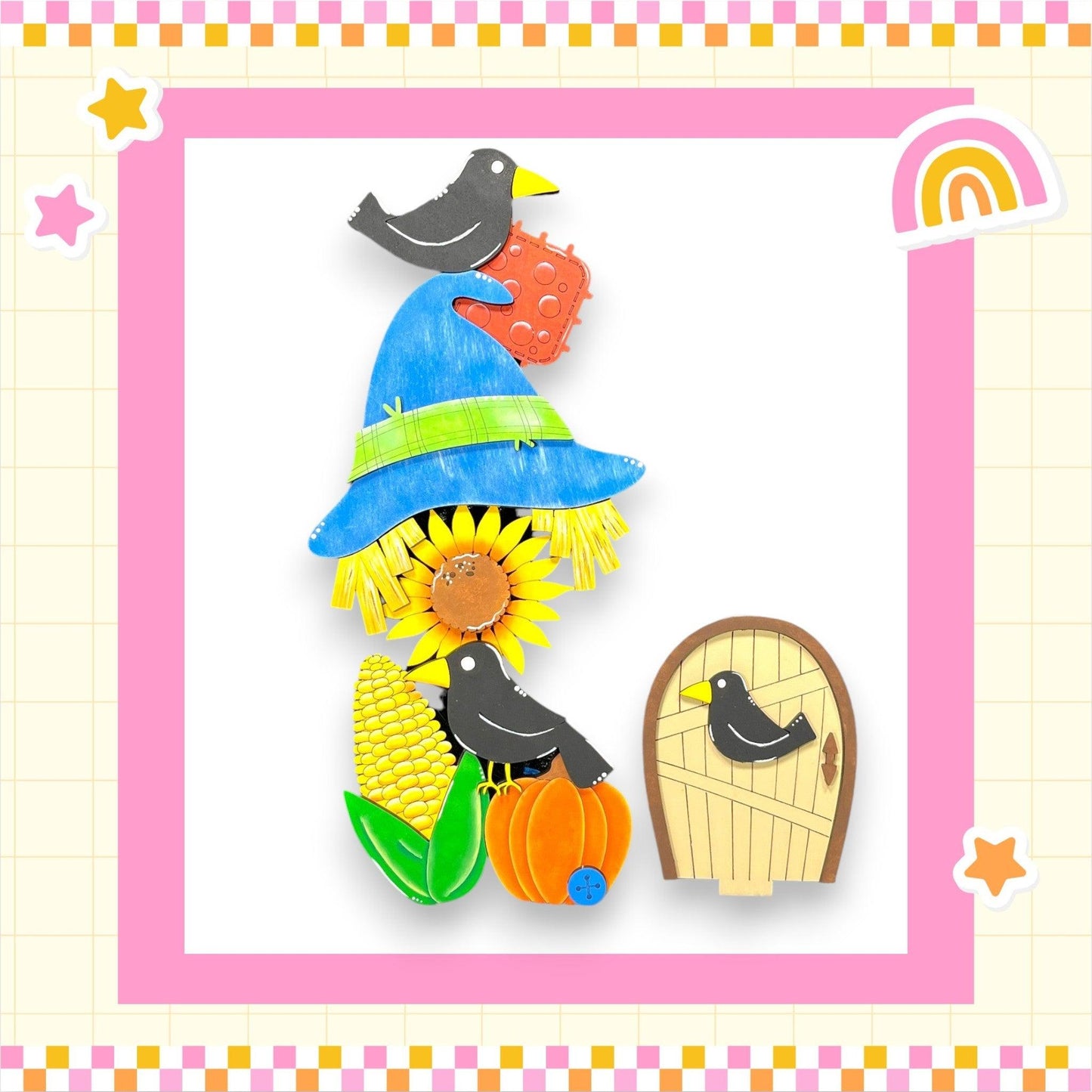 a picture of a picture of a scarecrow and a bird