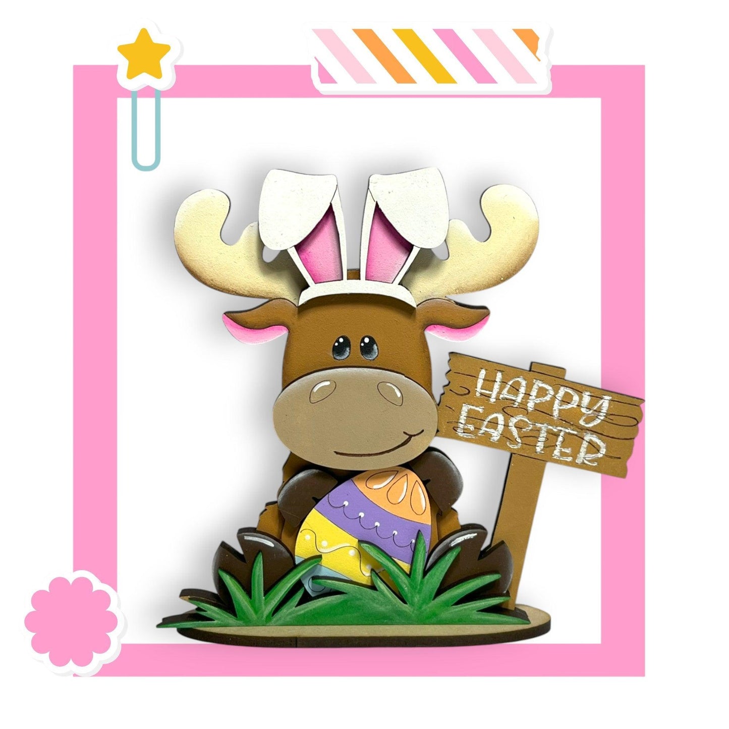 a picture of a moose with a happy easter sign
