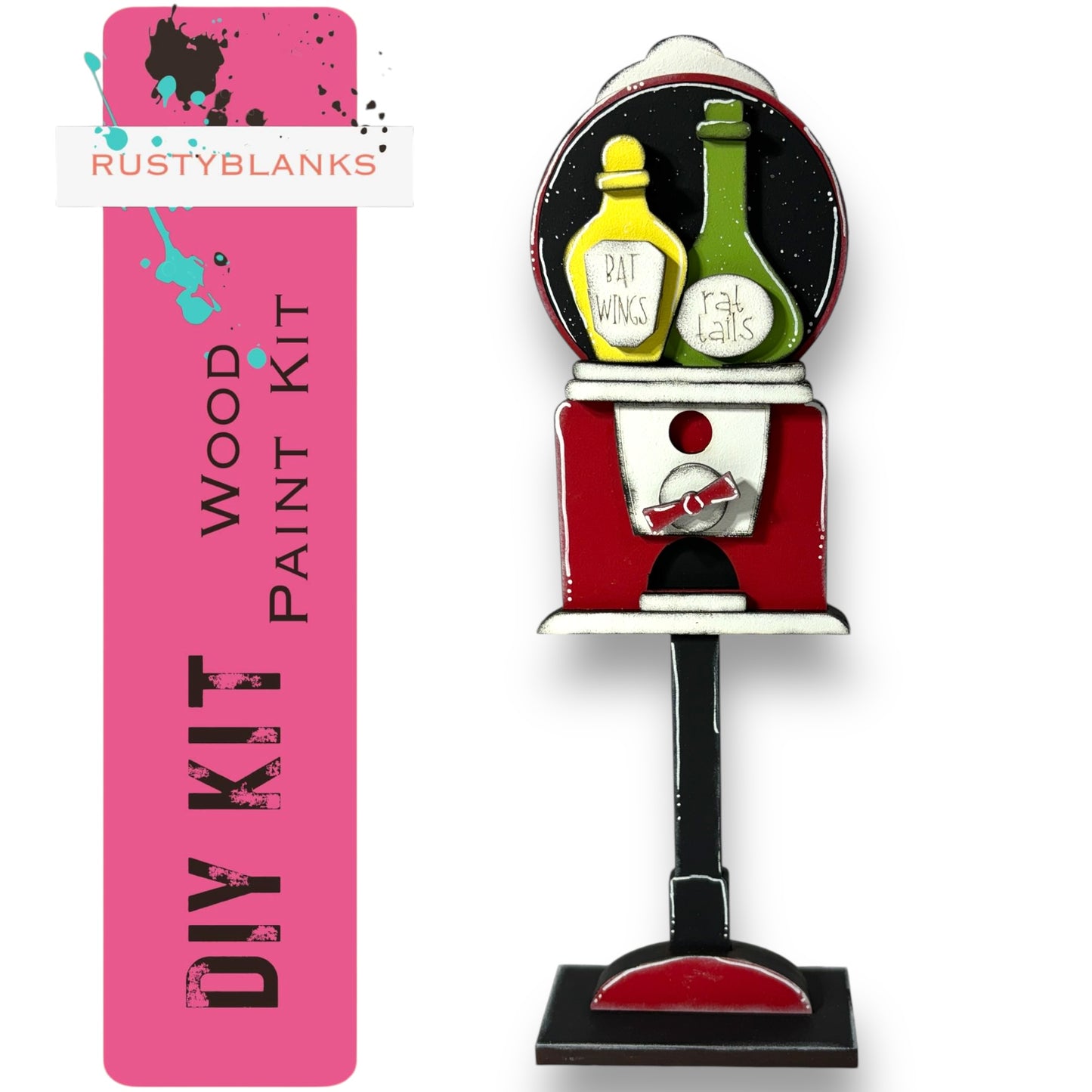 a DIY kit for painting, including a wooden paint paint box and two bottles of paint.