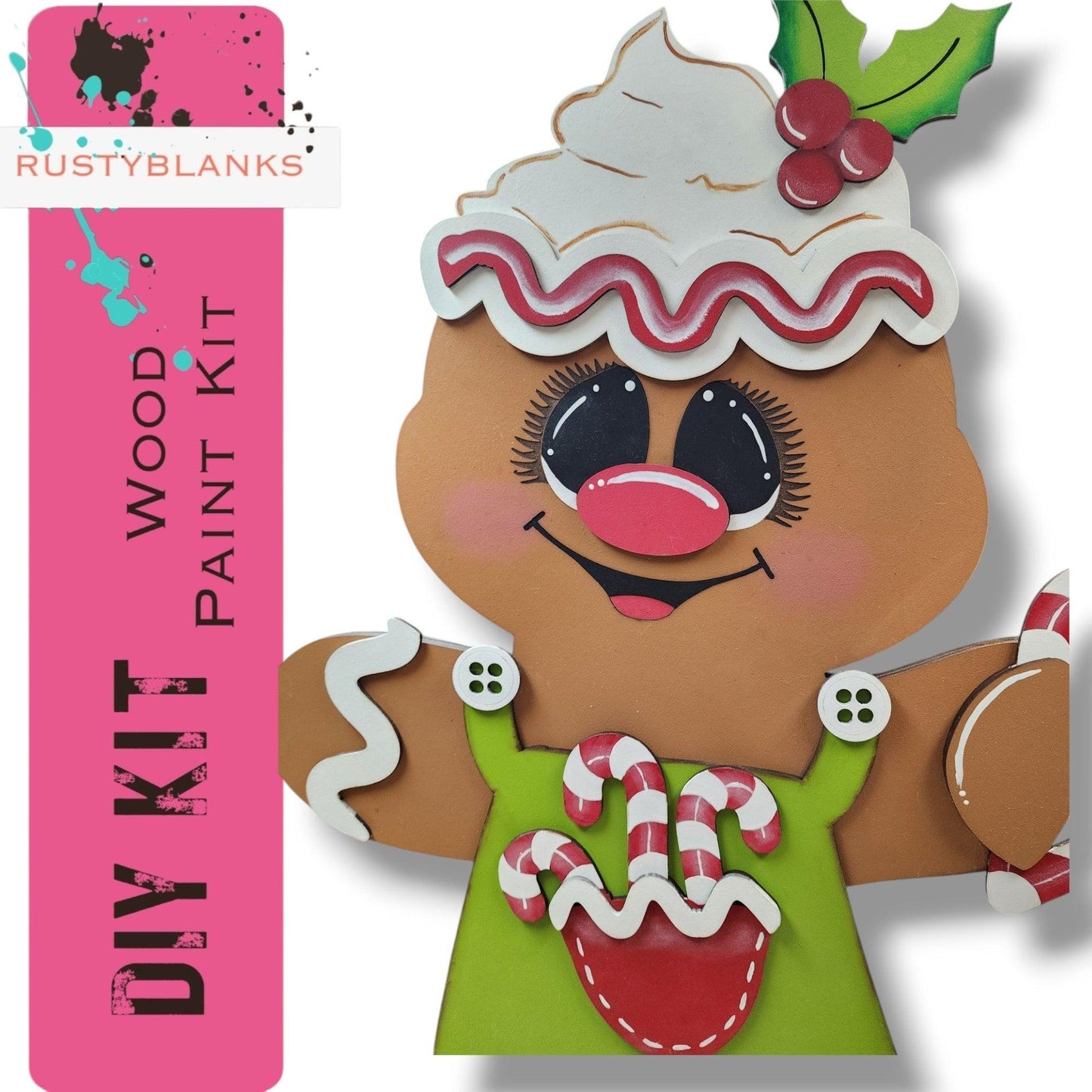 a paper cut out of a ginger holding a candy cane
