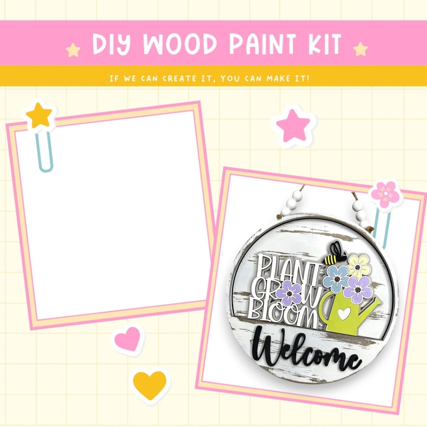 a picture of a wooden paint kit with a picture of a flower pot