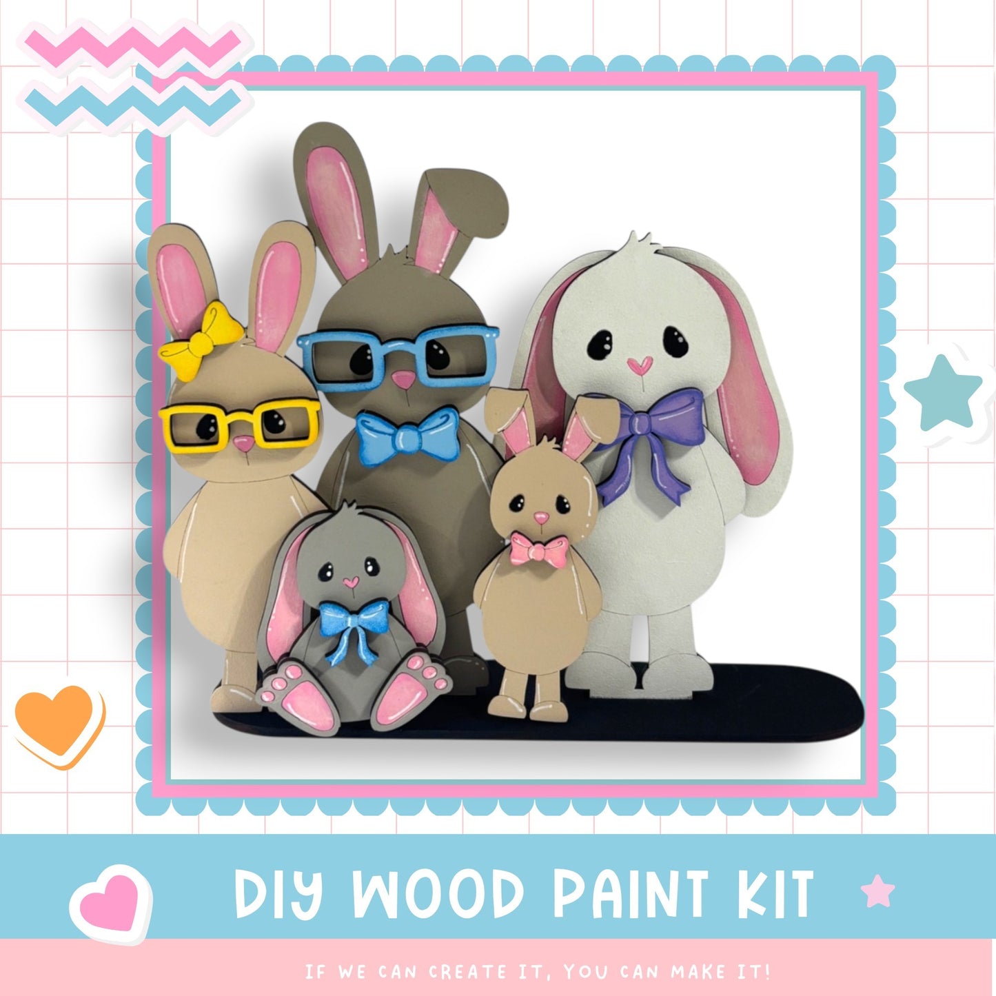 a group of paper cut outs of rabbits and rabbits