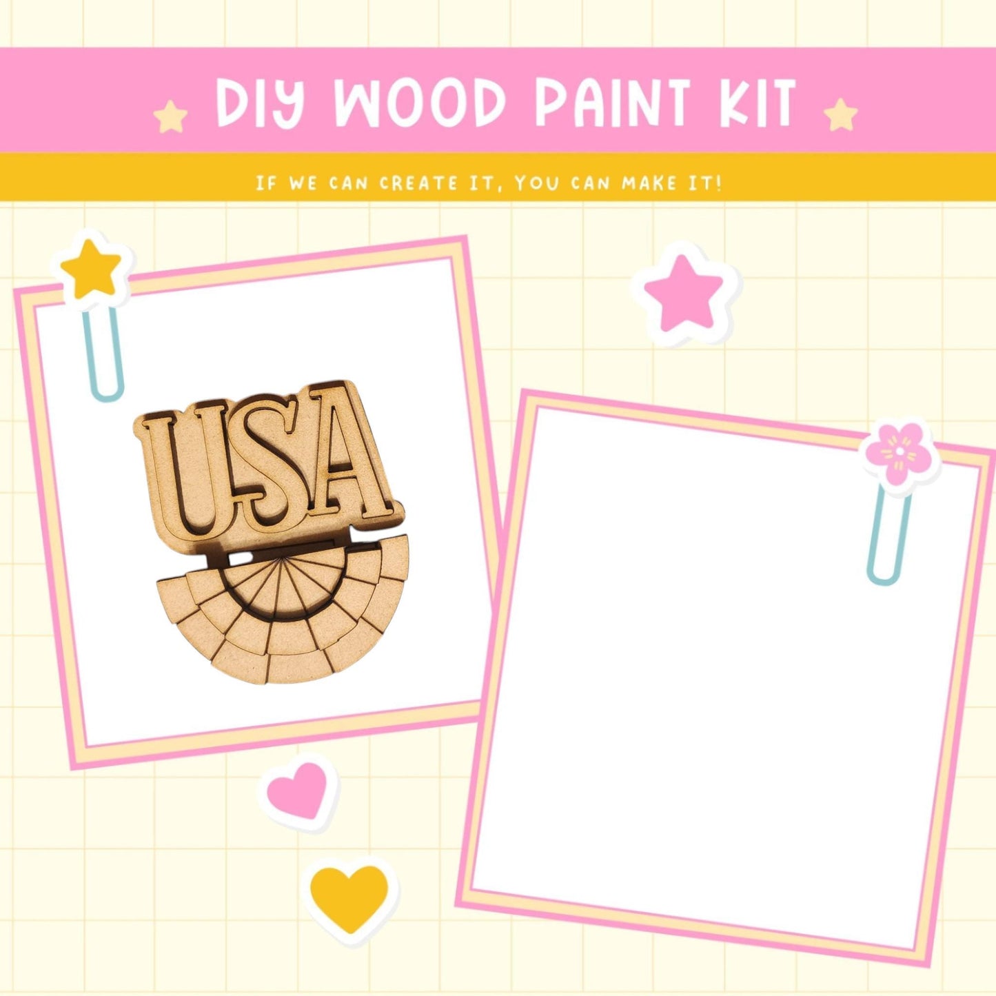 a picture of a wooden paint kit with hearts and stars