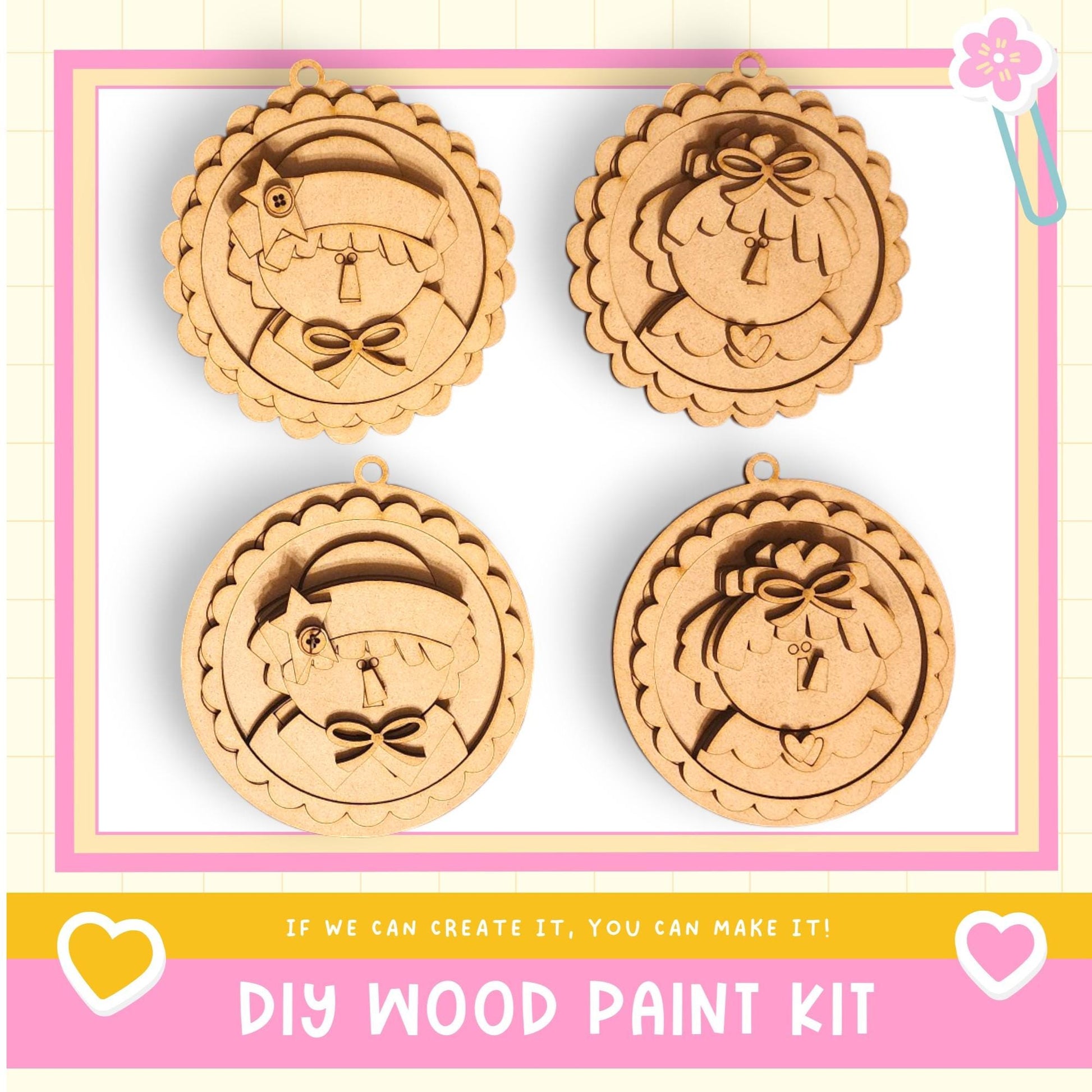 a wooden craft kit with a picture of a girl