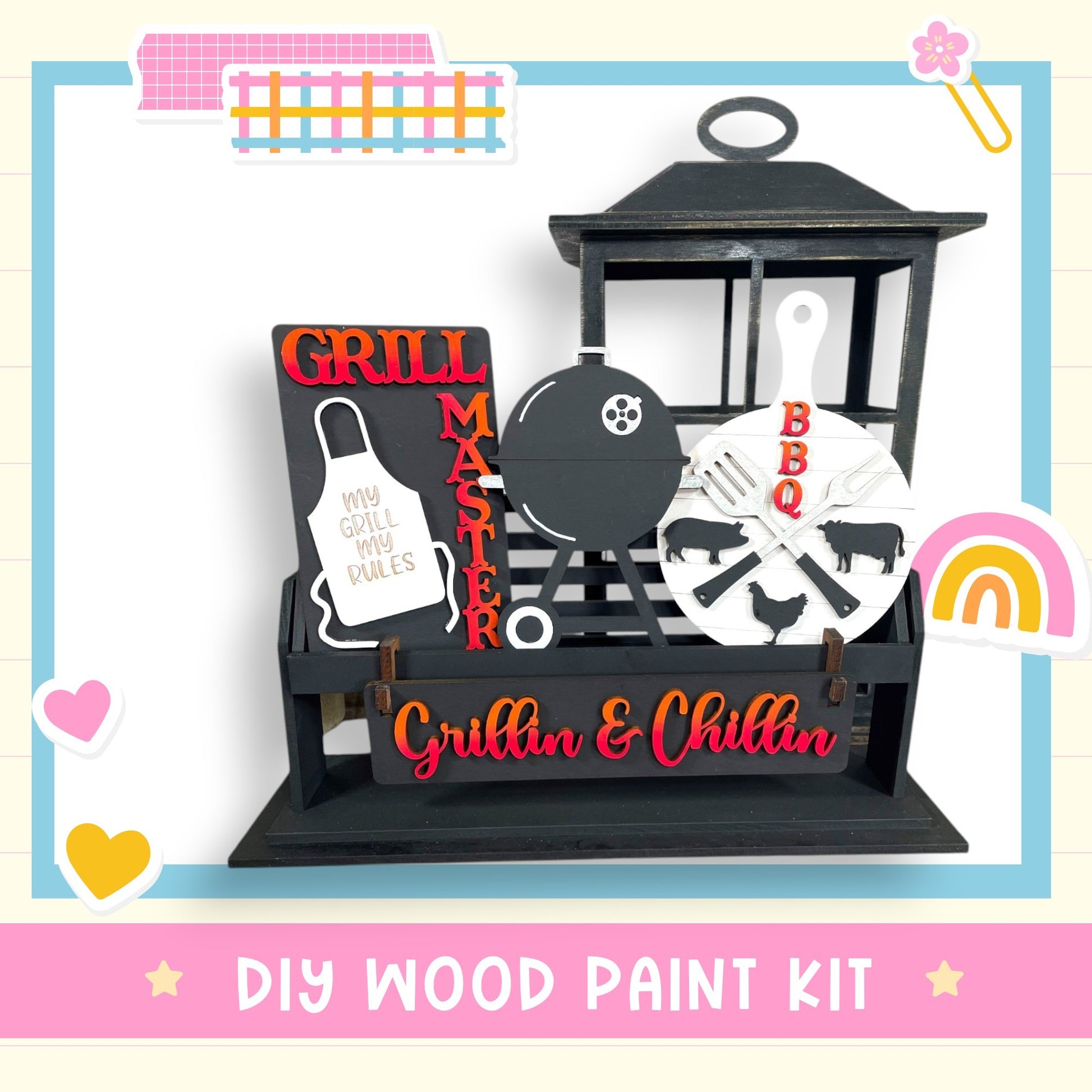 a picture of a grill and utensils on a stand