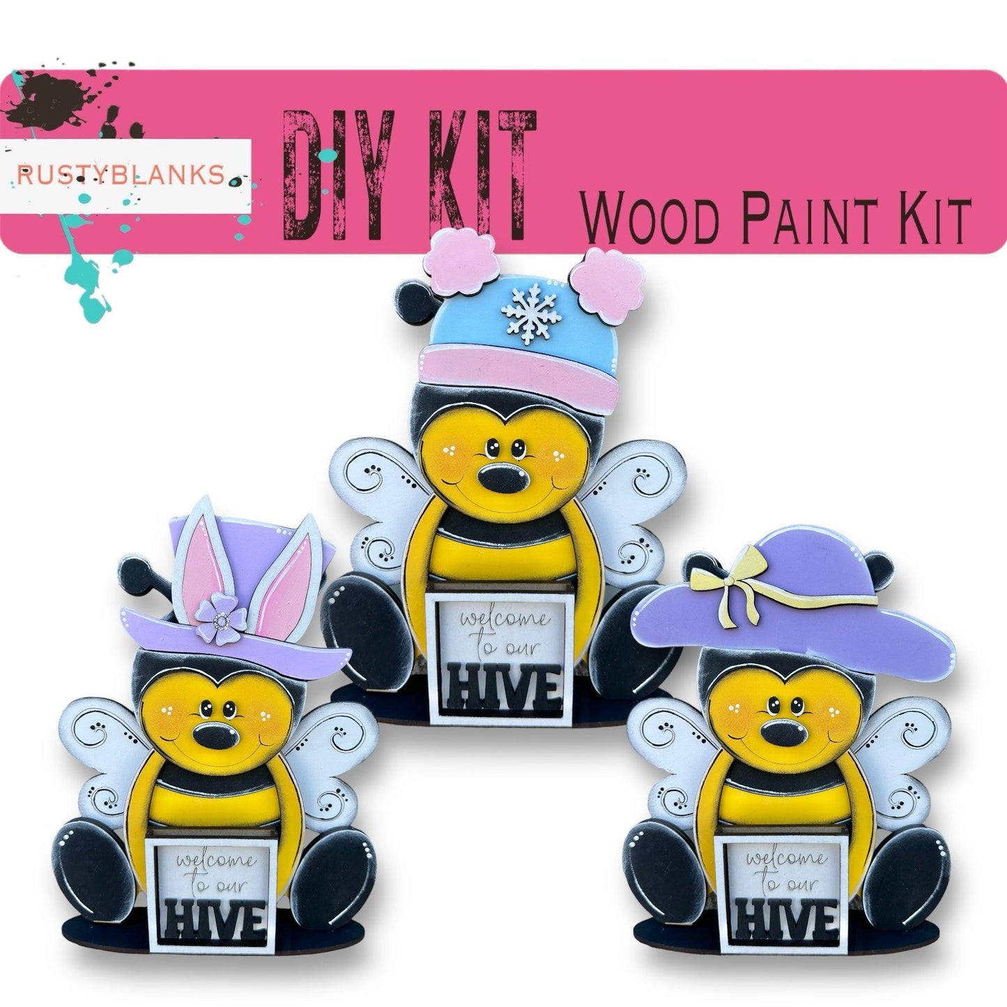 a picture of three bears with hats on their heads