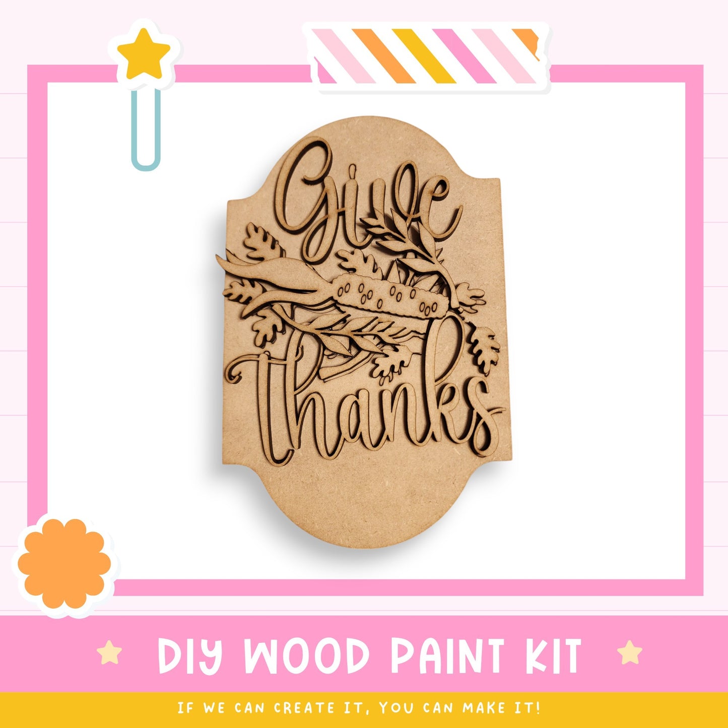 a wooden stamp that says give thanks on it