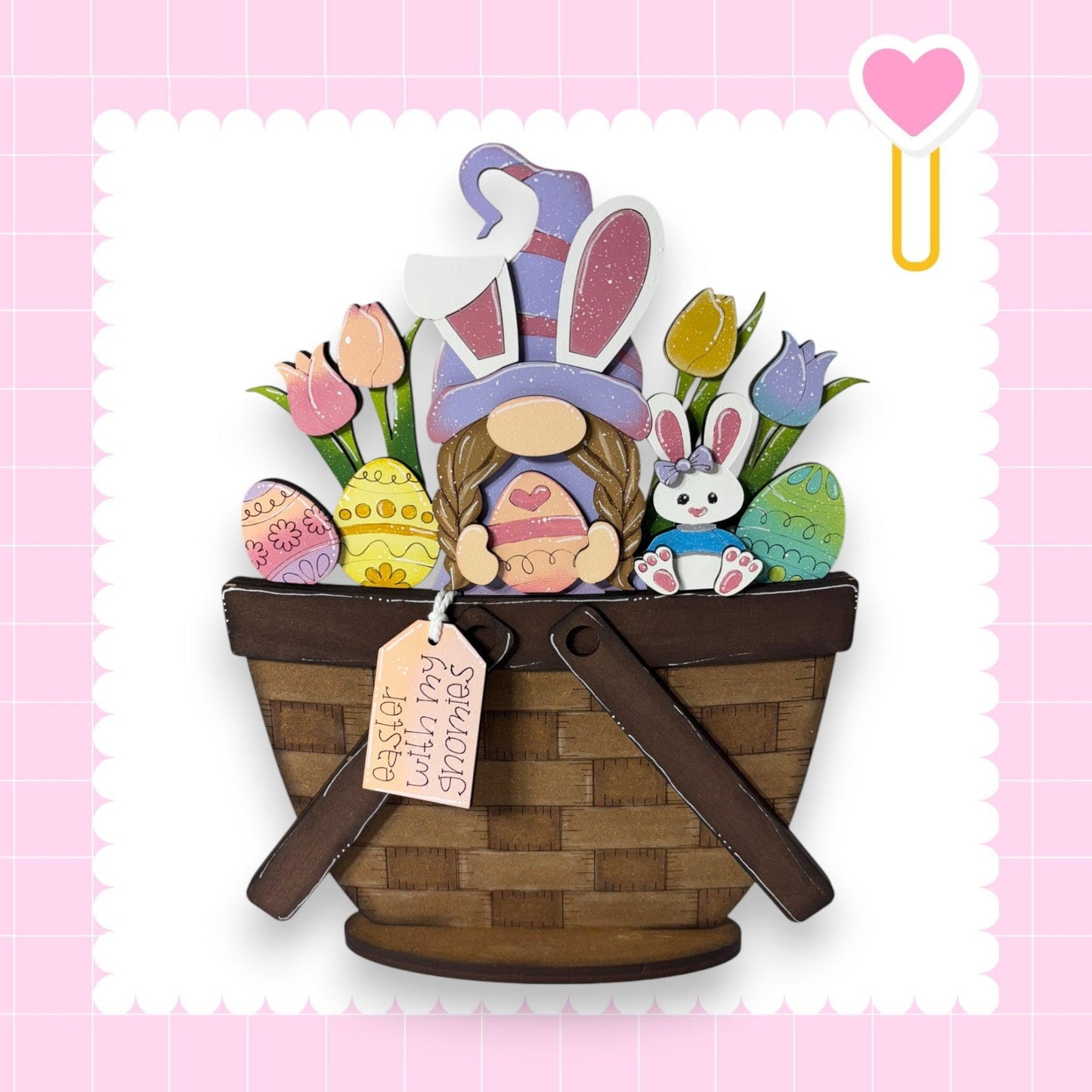 a basket filled with lots of easter decorations