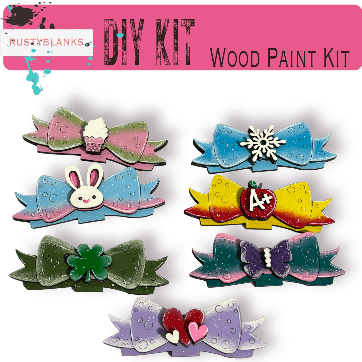a bunch of different colored bows on a white background